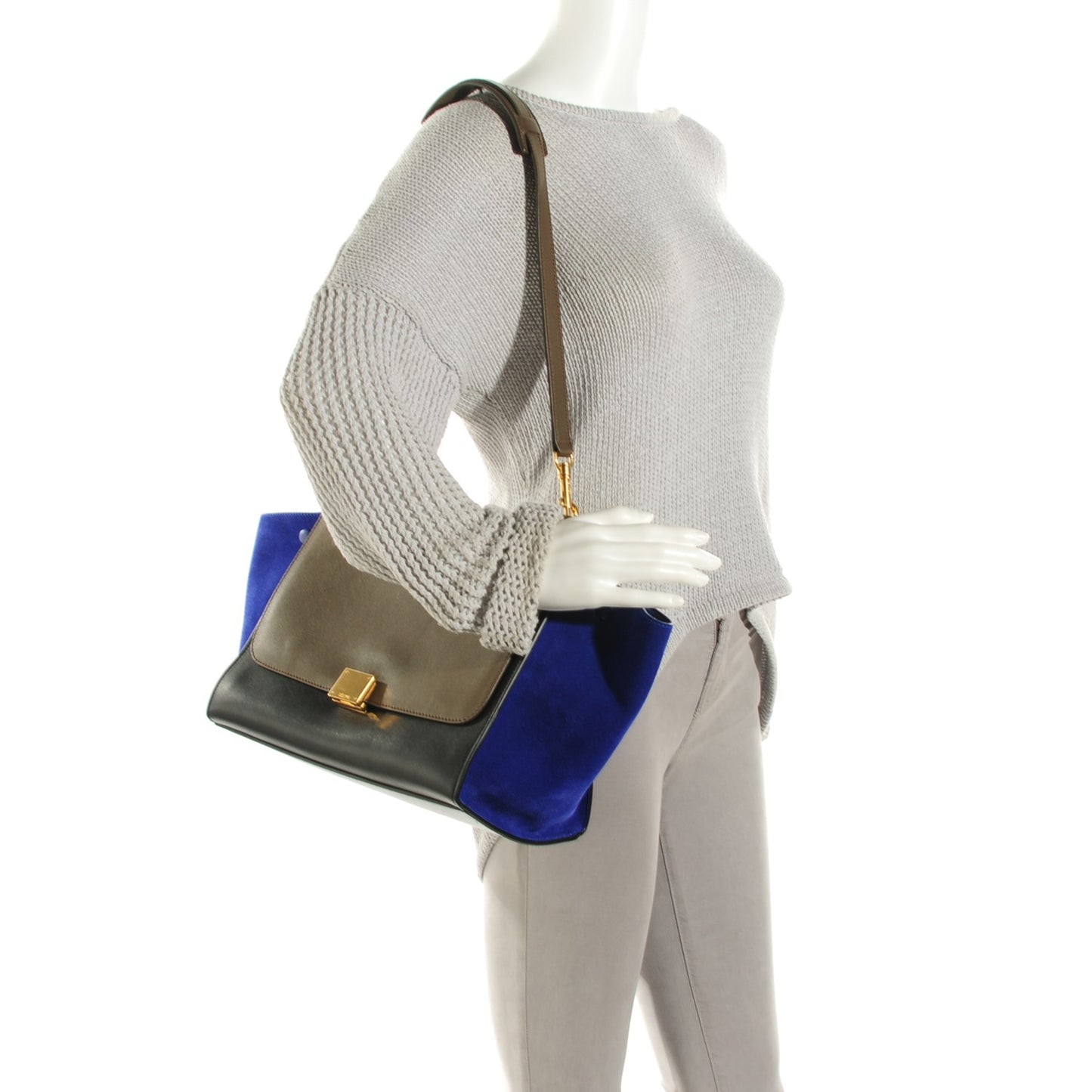 Smooth Calfskin Suede Medium Tri-Color Trapeze Indigo