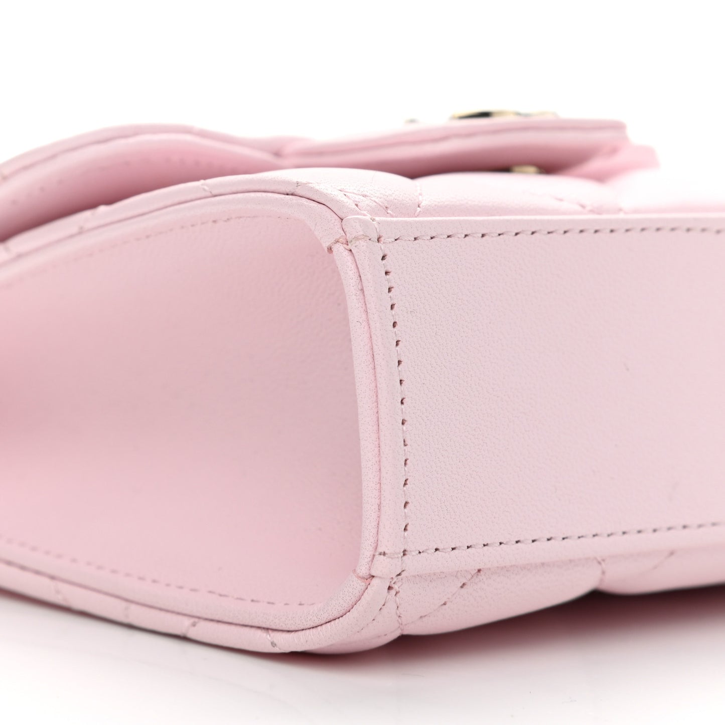 Lambskin Quilted Top Handle Clutch With Chain Light Pink