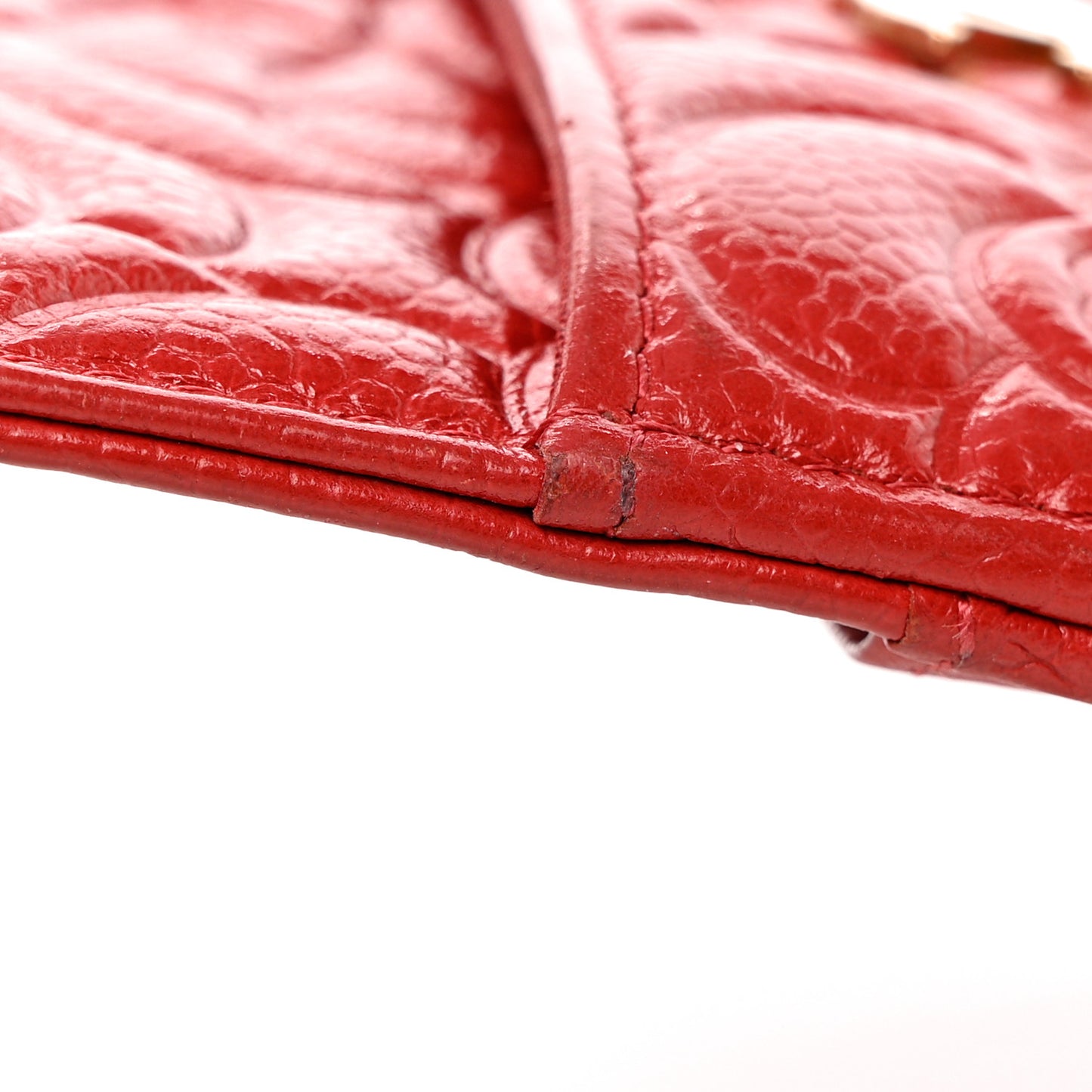 Caviar Camellia Embossed Classic Flat Wallet Pouch Red