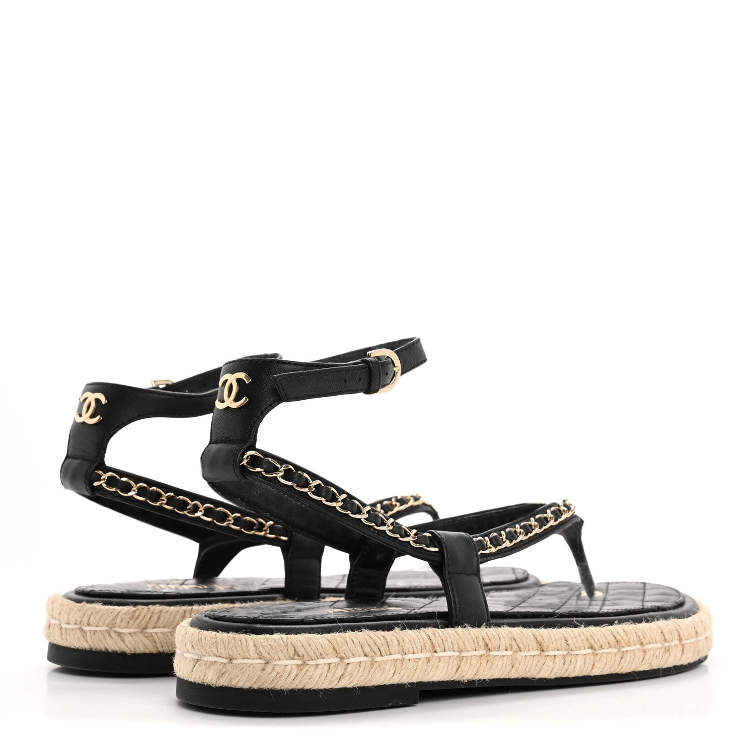 Chanel Lambskin Chain CC Thong Espadrille Sandals 41 Black 5 of 10