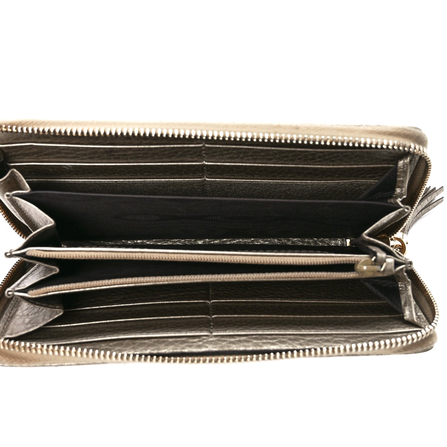 Metallic Pebbled Calfskin Soho Zip Around Wallet Golden Beige