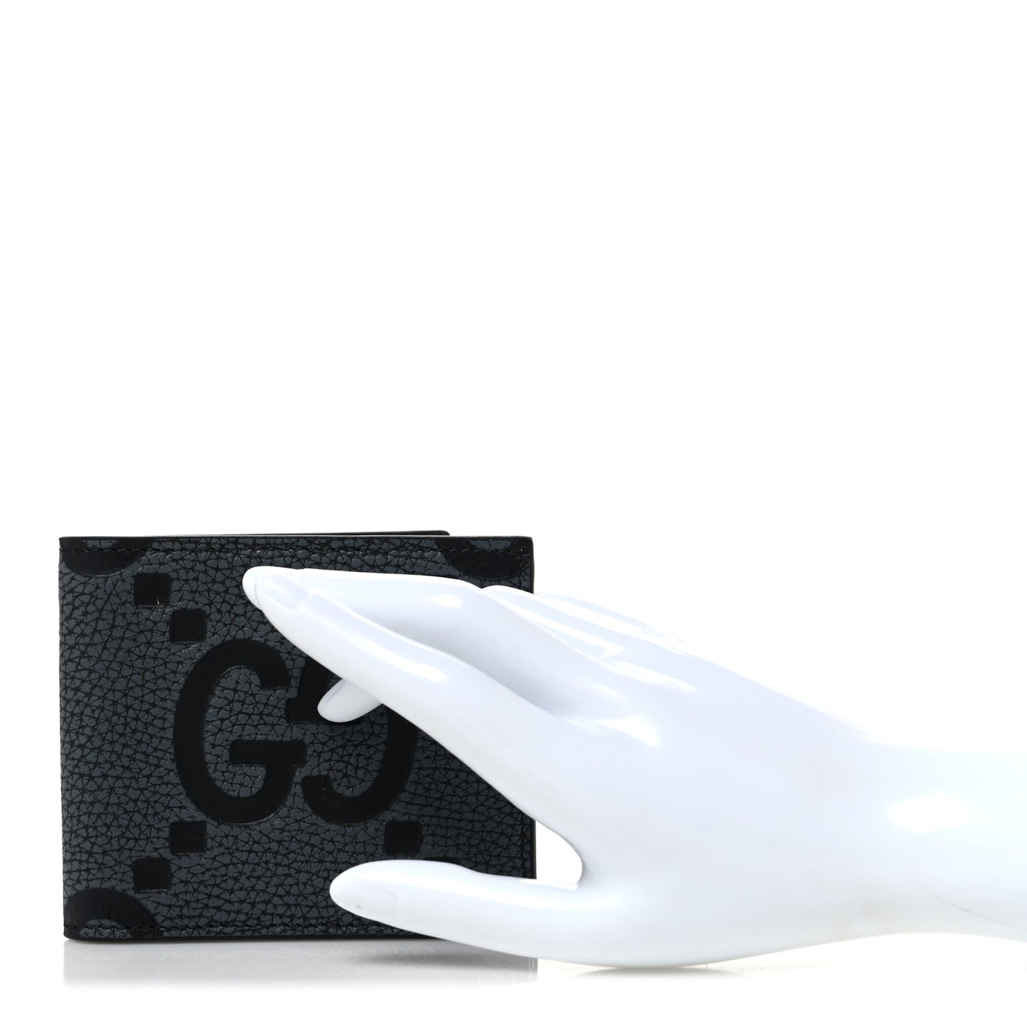 Piuma Calfskin Jumbo GG Embossed Wallet Dark Grey Black