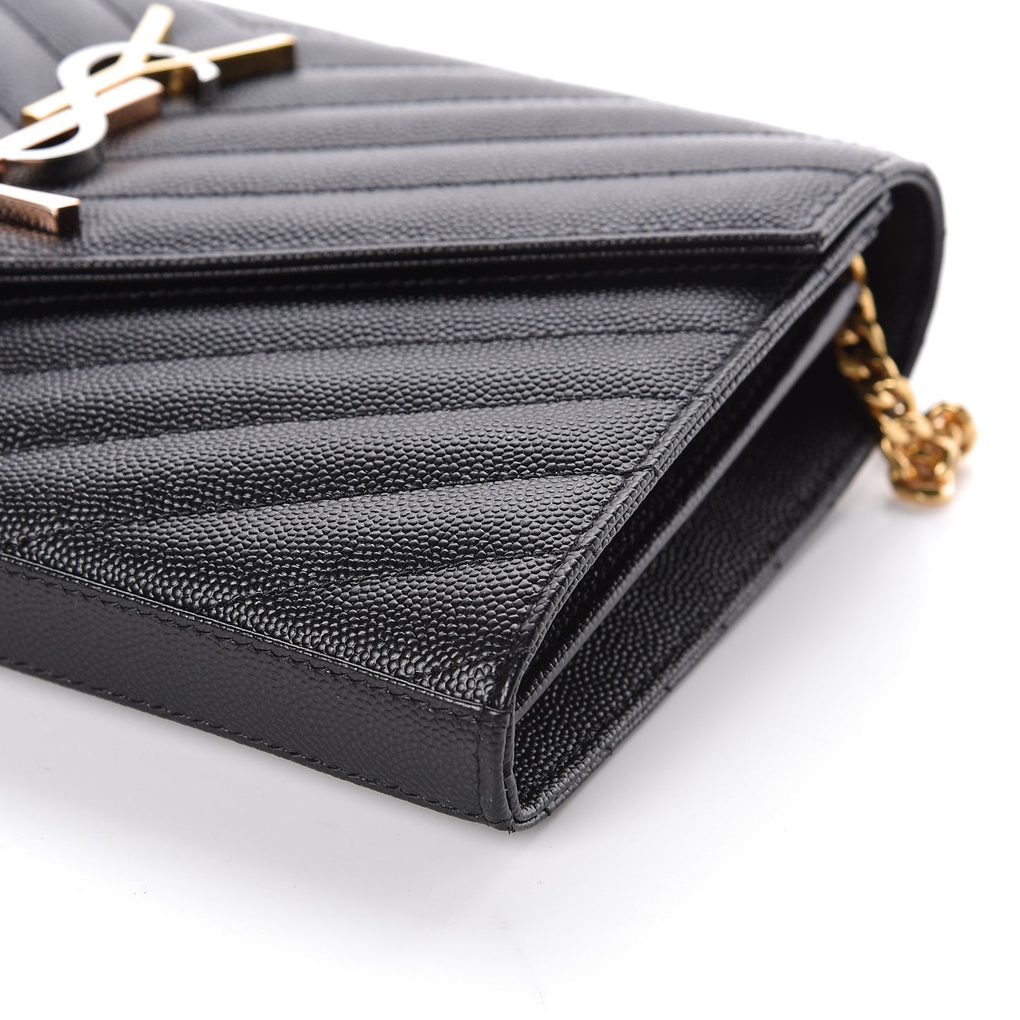 Grain De Poudre Matelasse Chevron Monogram Chain Wallet Black