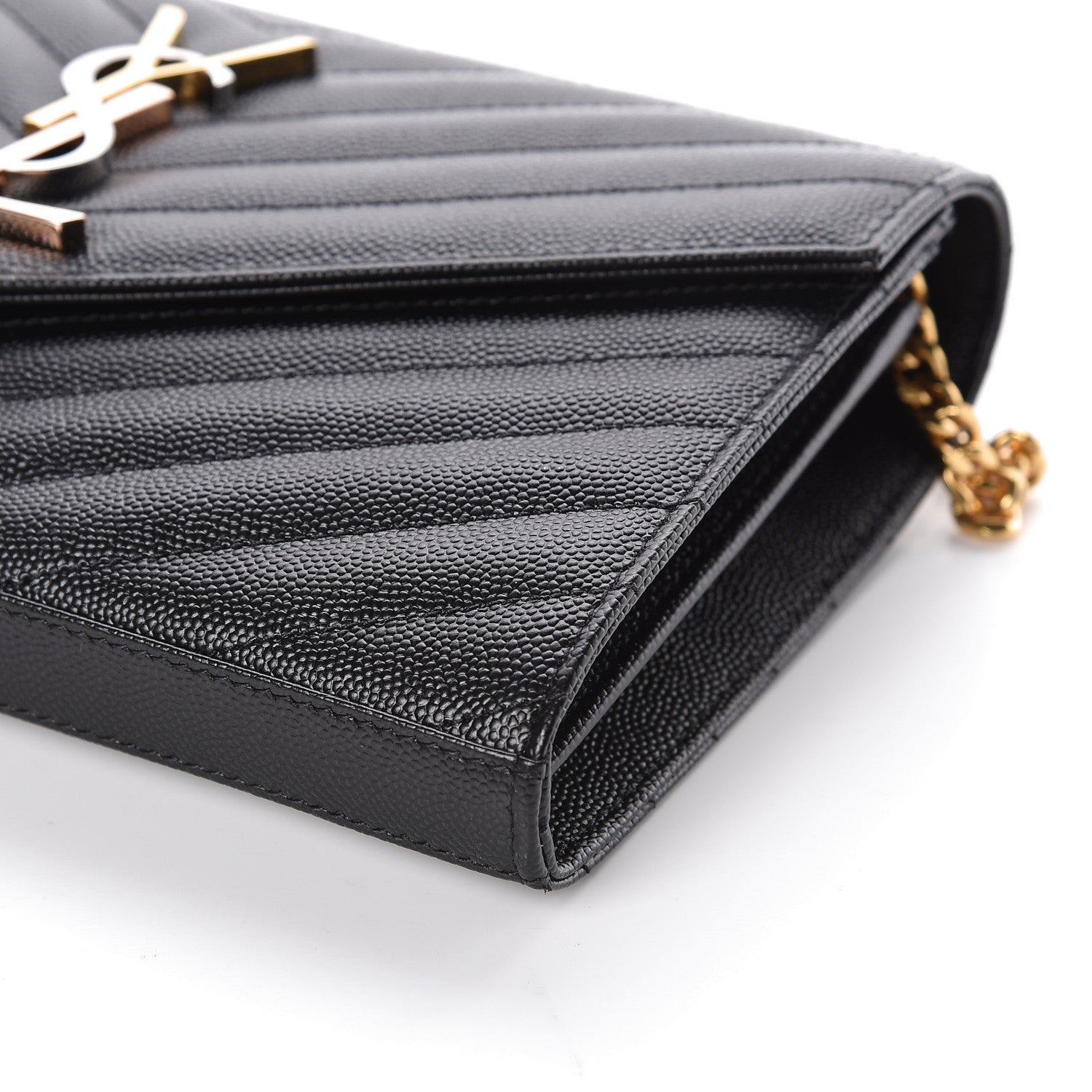 Saint Laurent Grain De Poudre Matelasse Chevron Monogram Chain Wallet Black 9 of 9