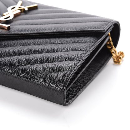 Saint Laurent Grain De Poudre Matelasse Chevron Monogram Chain Wallet Black 9 of 9