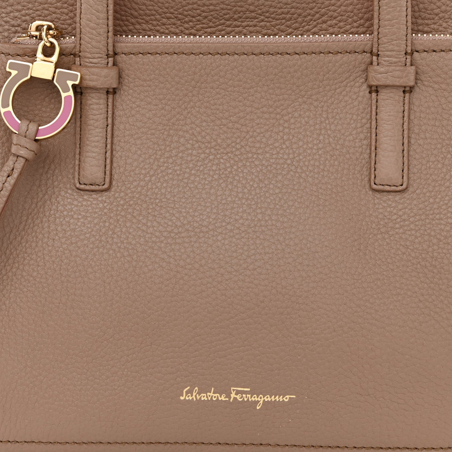 Salvatore Ferragamo Hammered Calfskin Double Handle Small Amy Tote Beige Pink 8 of 10
