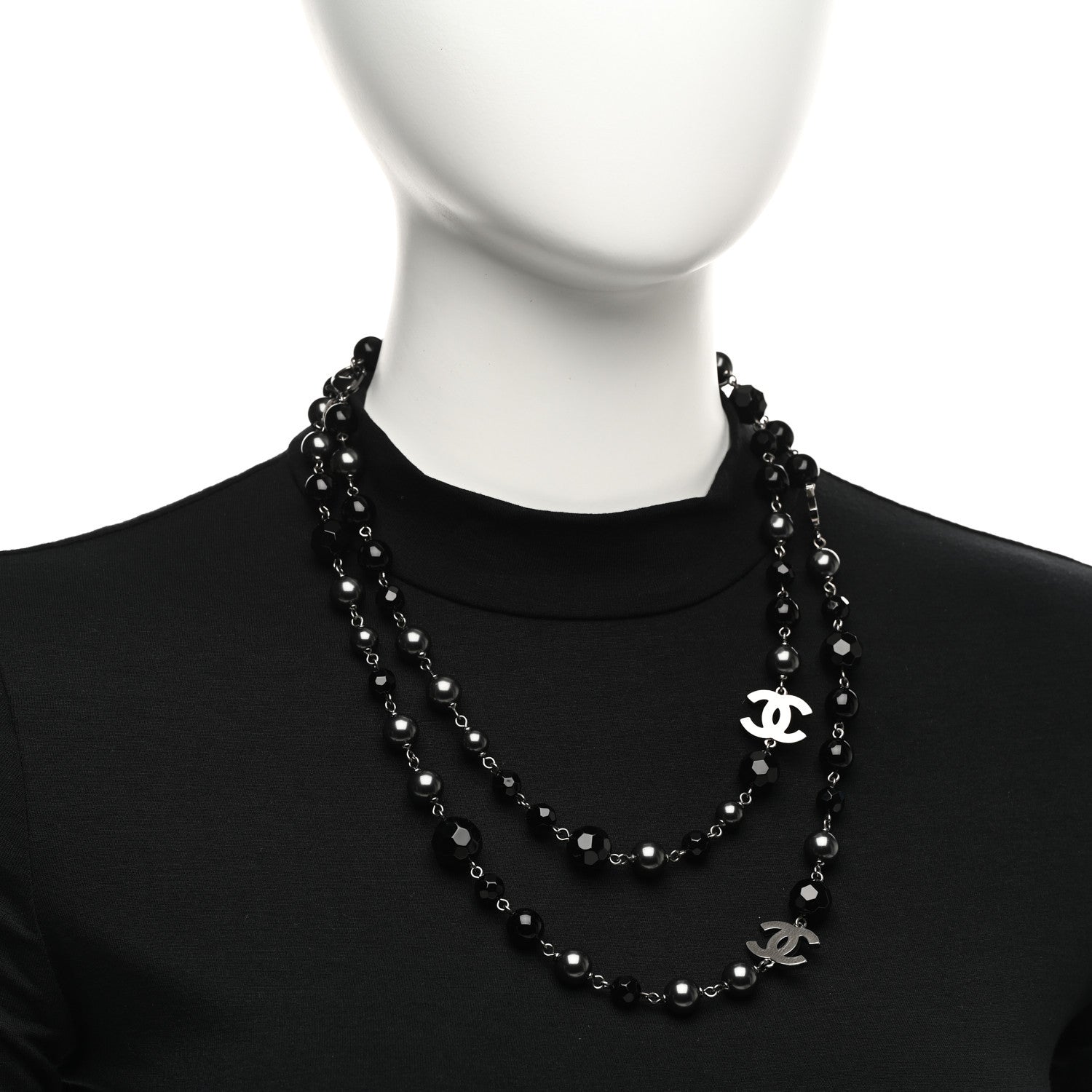 Chanel Ruthenium Pearl Beaded CC Long Necklace Black 2 of 4