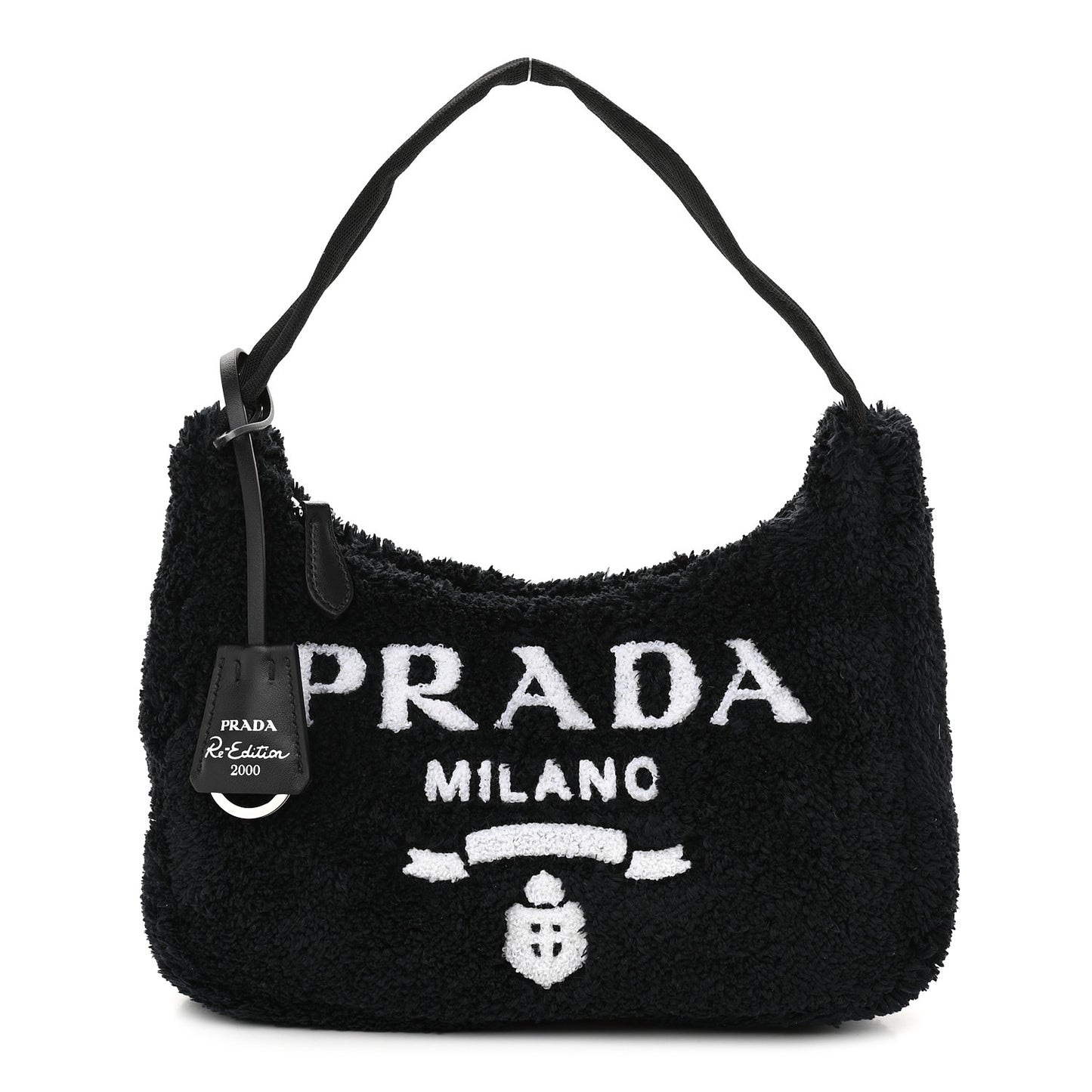 Terry Cloth Mini Re-Edition 2000 Bag Black White