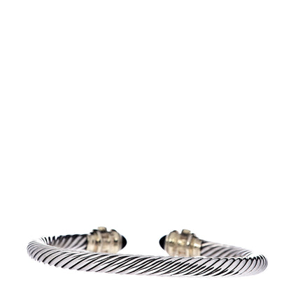 David Yurman Sterling Silver 14K Yellow Gold Black Onyx Pink Sapphire 5mm Cable Renaissance Bracelet 3 of 4