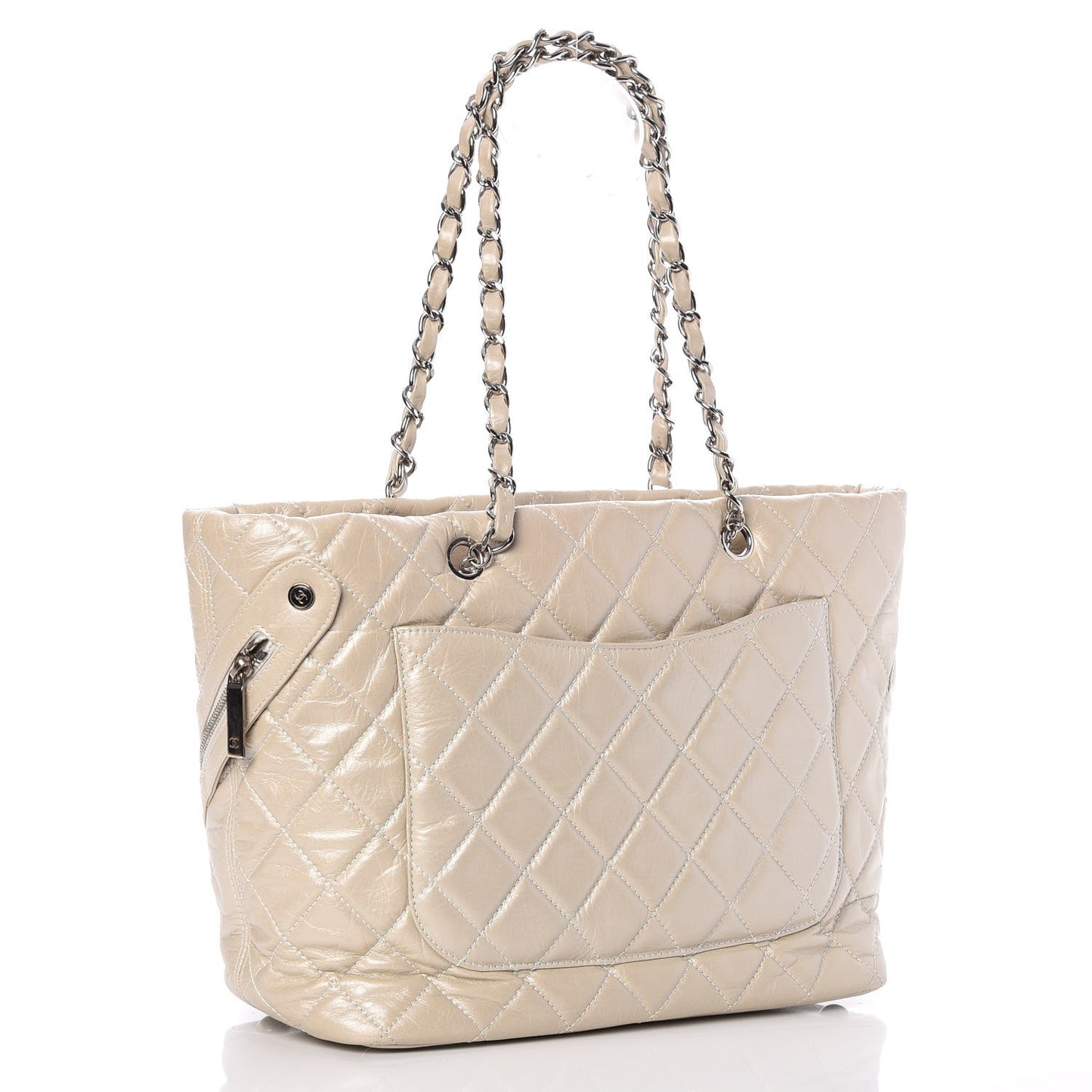 Aged Calfskin Quilted Large Cotton Club Tote Pearl
