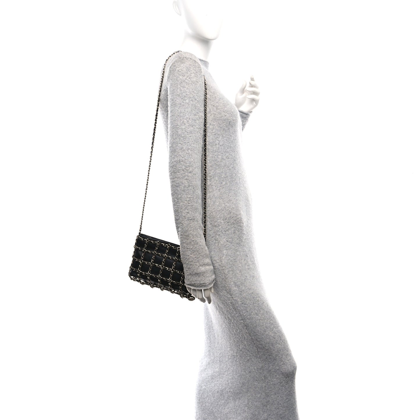 Lambskin Chain Frame Shoulder Bag Black