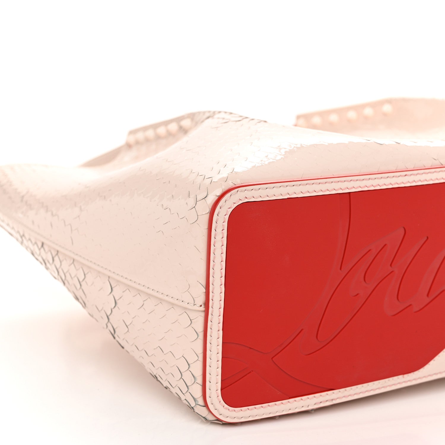 Christian Louboutin Patent Snakeskin Embossed Spiked Cabarock Shopper Tote Leche 8 of 13