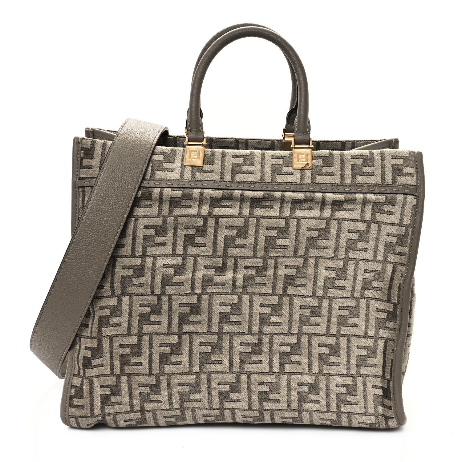 Fendi Chenille Vitello Cher FF Medium Fendi Sunshine Shopper Tote Tortora 1 of 12