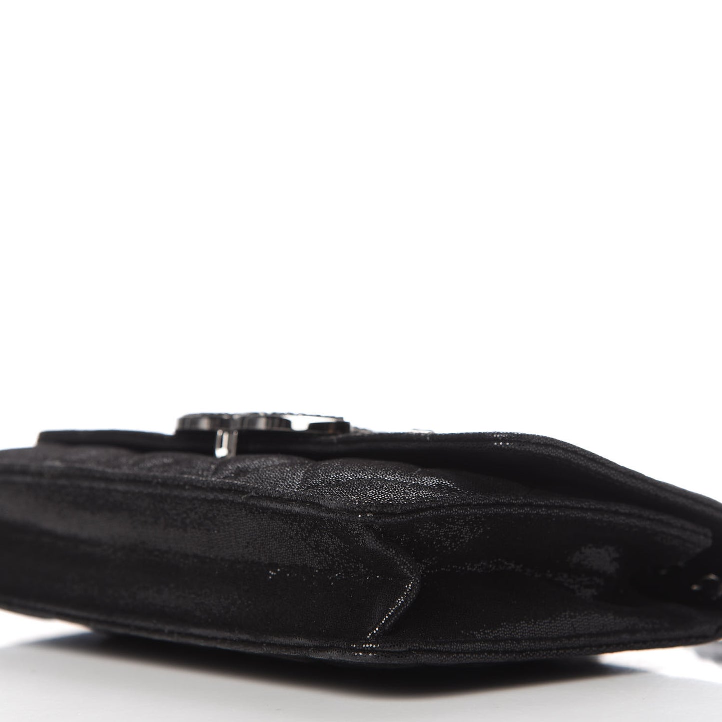 Iridescent Caviar Crystal Quilted Wallet On Chain WOC Black
