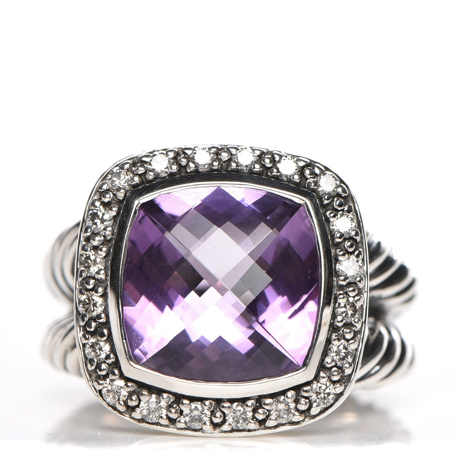 Sterling Silver Diamond Amethyst 11mm Albion Ring 54 7
