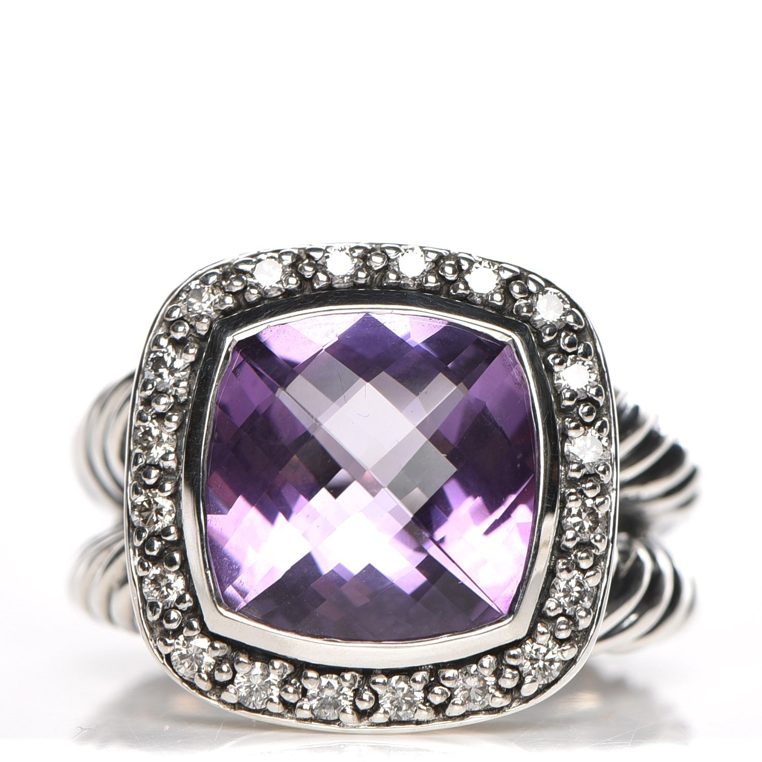 David Yurman Sterling Silver Diamond Amethyst 11mm Albion Ring 54 7 1 of 6
