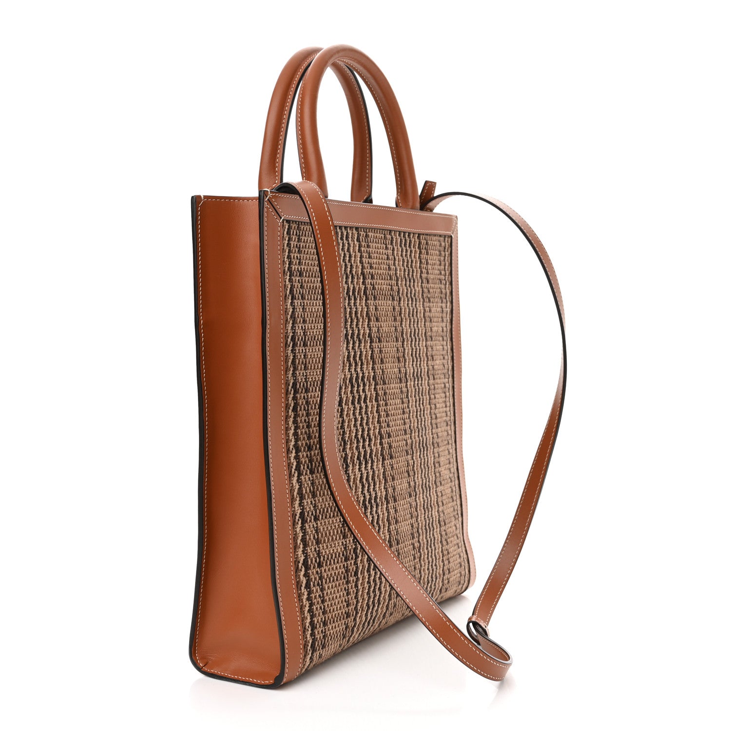 Celine Calfskin Tweed Small Vertical Cabas Dark Brown 2 of 10
