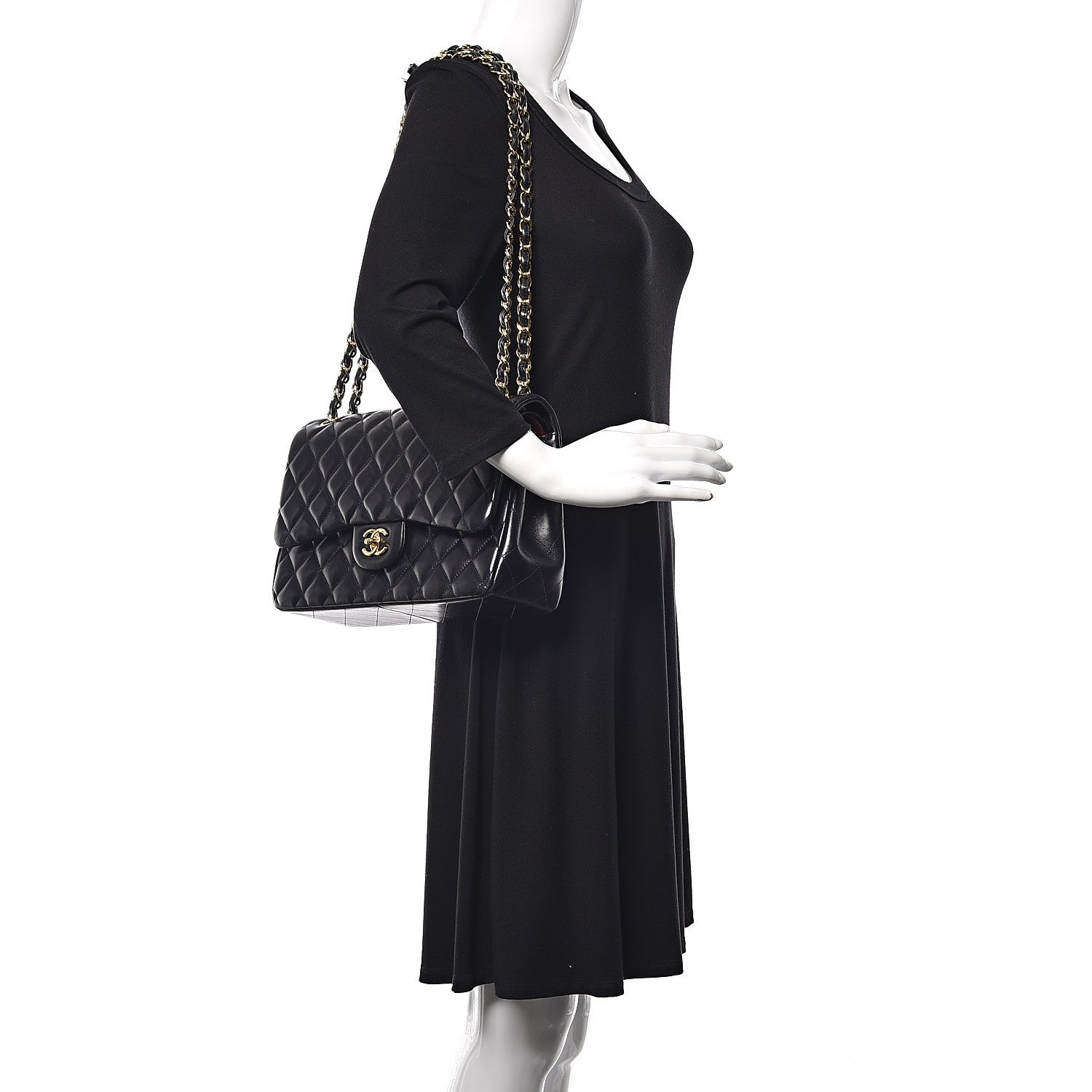 Chanel Lambskin Quilted Jumbo Double Flap Black 2 of 9