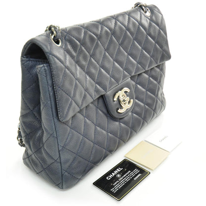 Chanel Washed Caviar Maxi Flap Navy Blue SHW 3 of 10