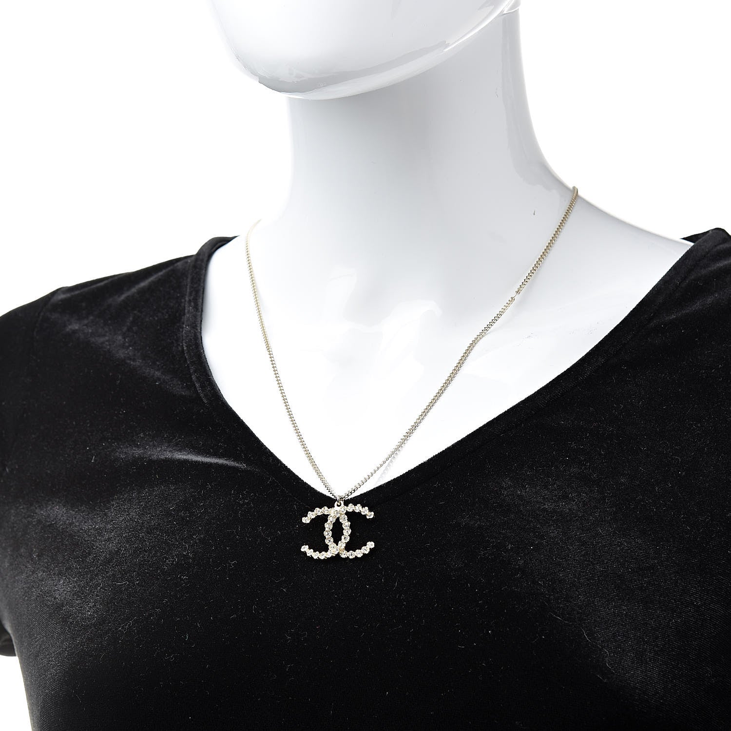 Chanel Crystal CC Pendant Necklace Gold 2 of 6