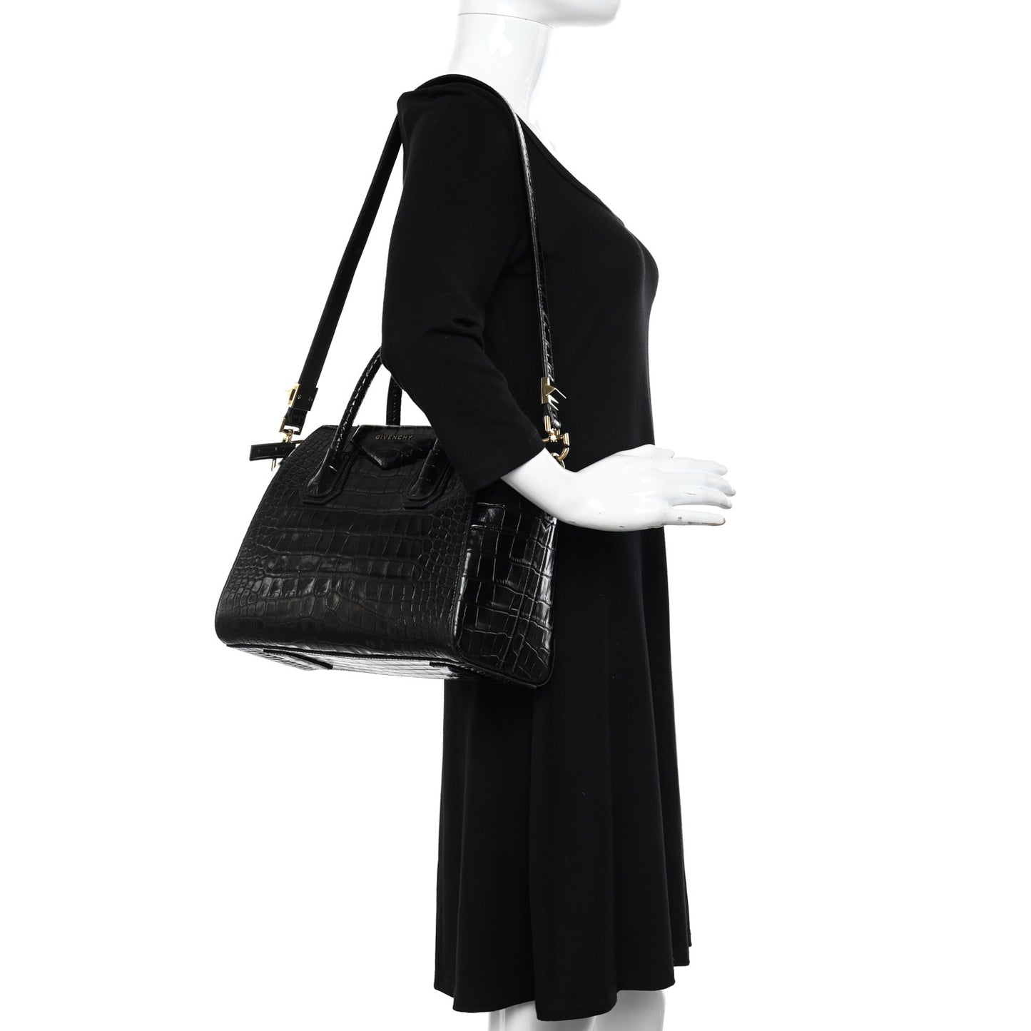 Calfskin Crocodile Embossed Small Antigona Black