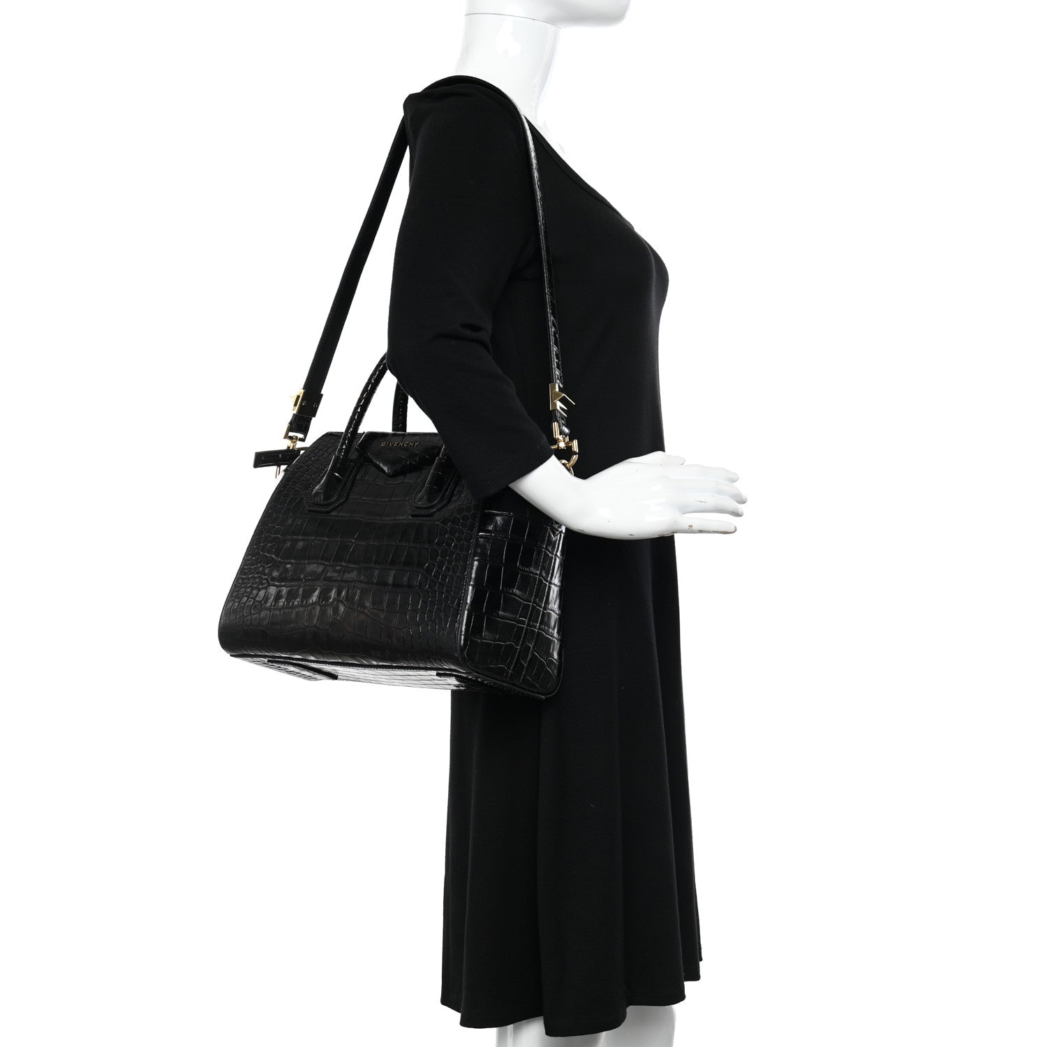Givenchy Calfskin Crocodile Embossed Small Antigona Black 2 of 11