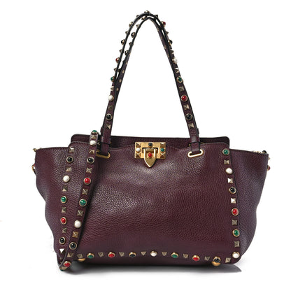 Valentino Garavani Grained Calfskin Small Rockstud Rolling Tote Rubin 1 of 7
