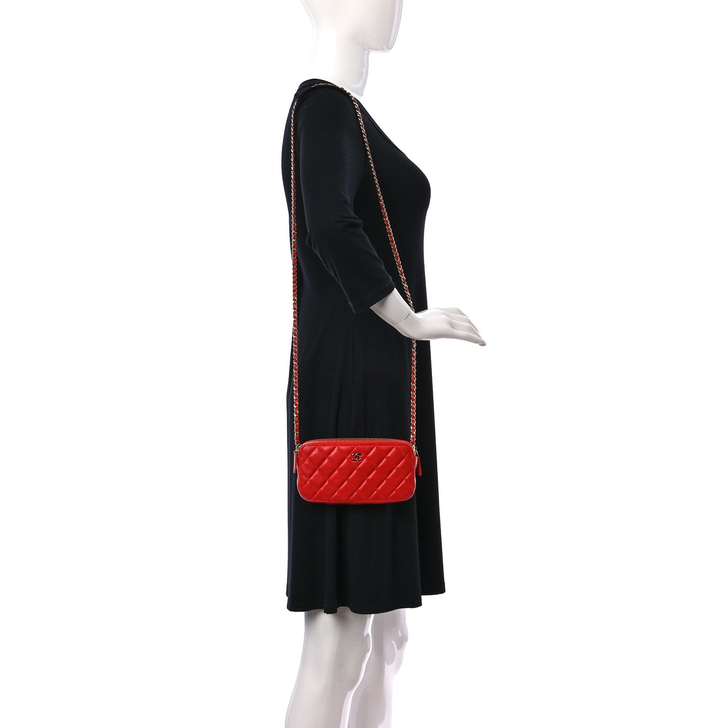 Chanel Lambskin Quilted Small Clutch With Chain Red 3 of 13