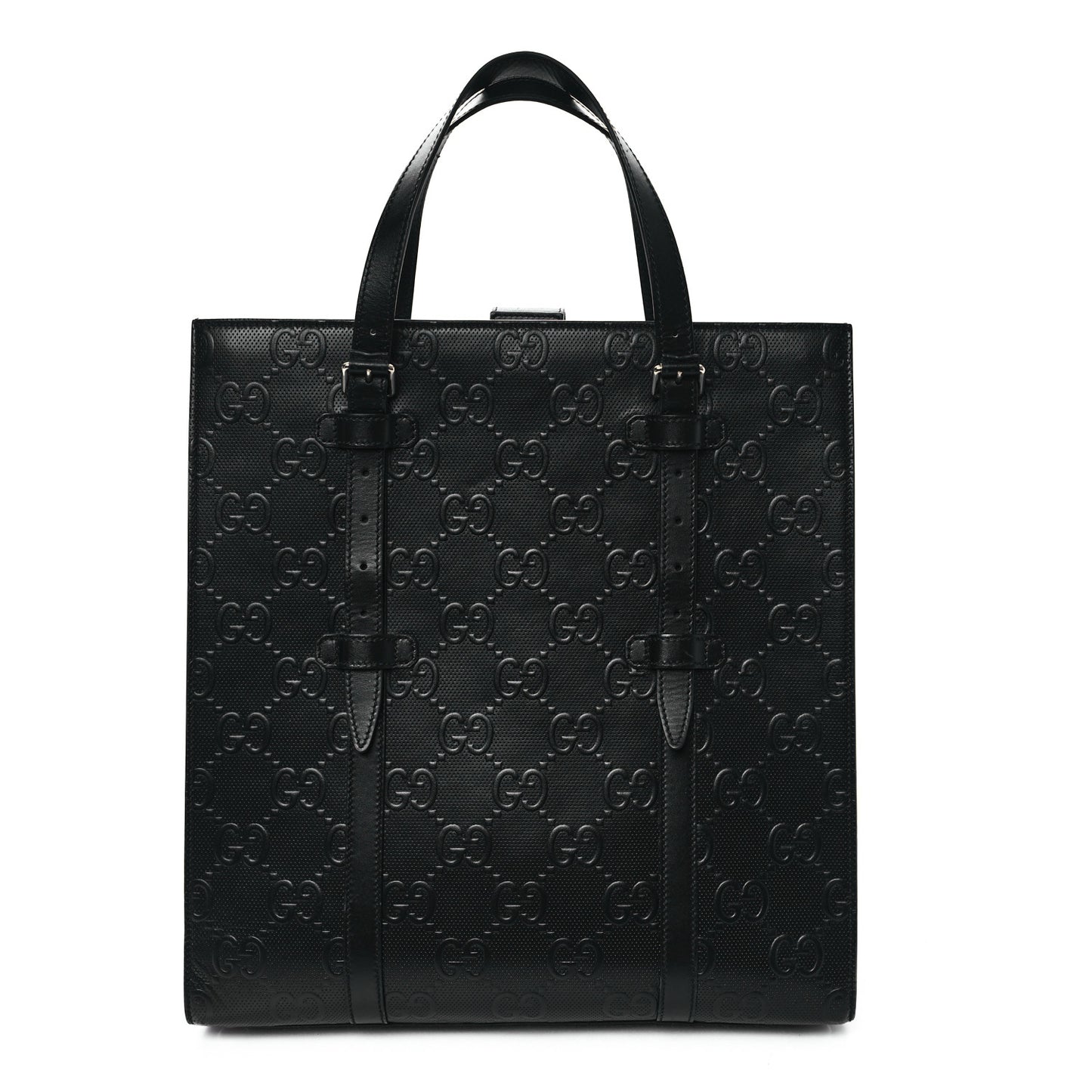 Calfskin GG Tennis Embossed Medium Tote Bag Black