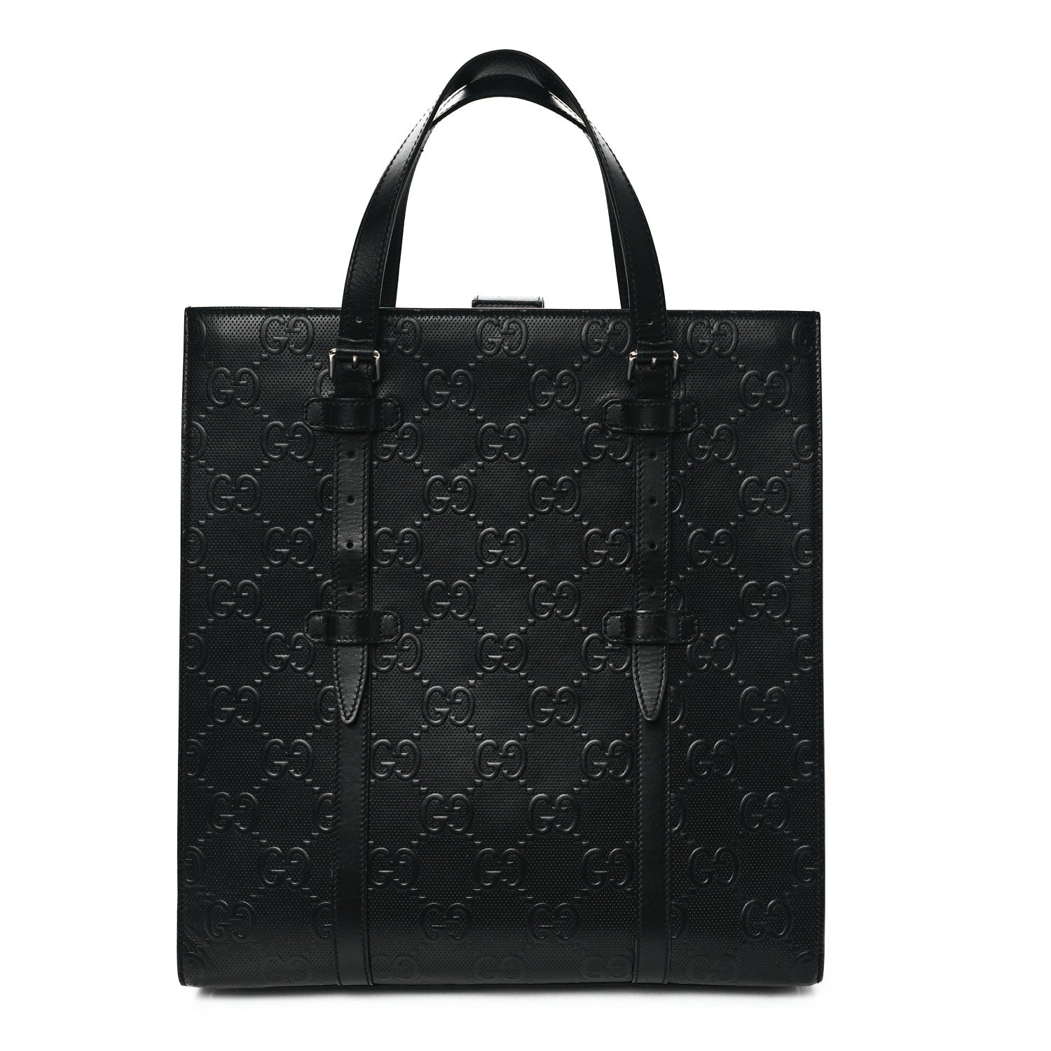 Gucci Calfskin GG Tennis Embossed Medium Tote Bag Black 1 of 11