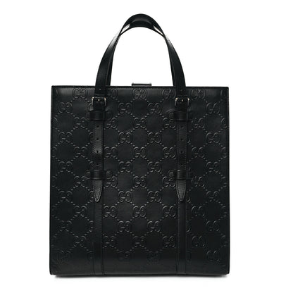 Gucci Calfskin GG Tennis Embossed Medium Tote Bag Black 1 of 11