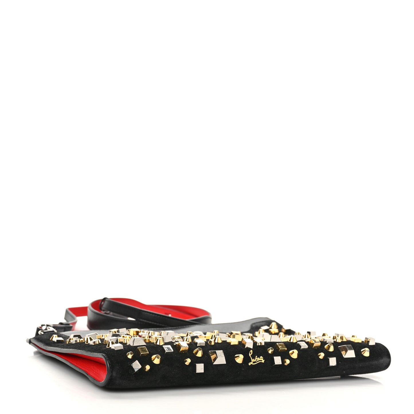 Calfskin Suede Studded Skypouch Crossbody Clutch Black