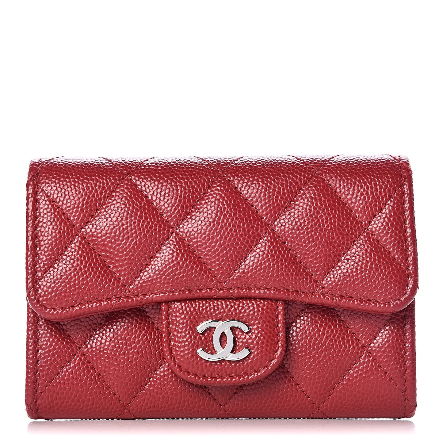 Caviar Quilted Flap Card Holder Wallet Red
