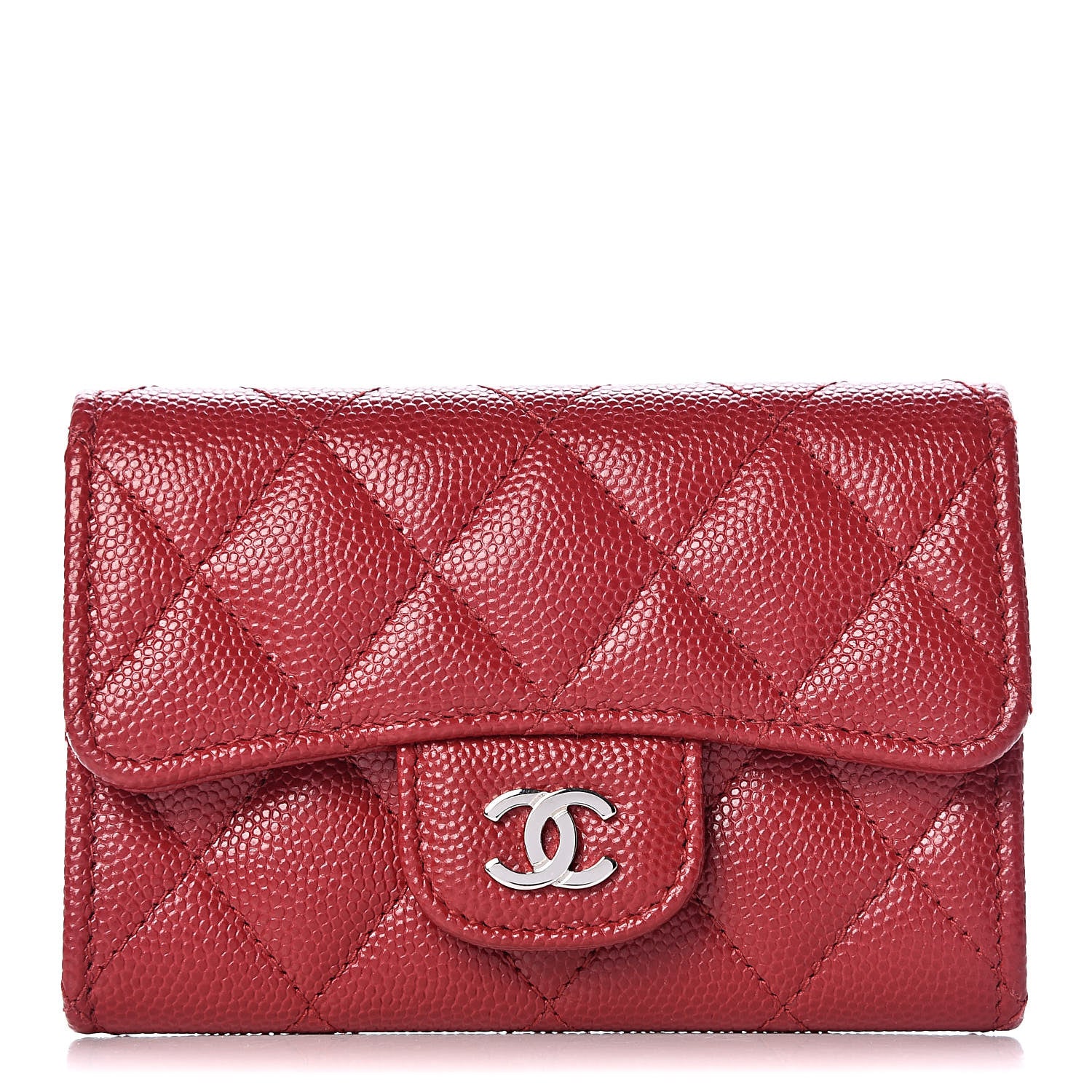 Chanel Caviar Quilted Flap Card Holder Wallet Red 1 of 9