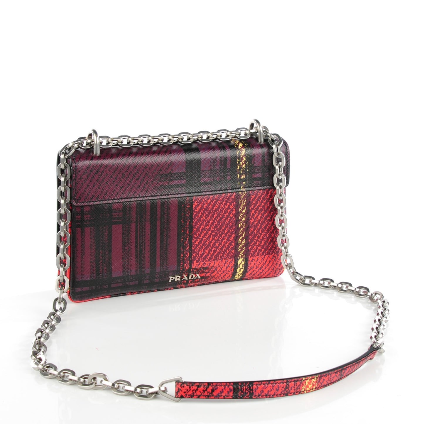Saffiano Print Medium Tartan Shoulder Bag Rosso Dis Tartan