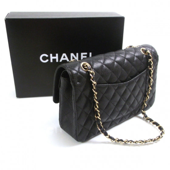 Caviar Quilted Medium Double Flap Black