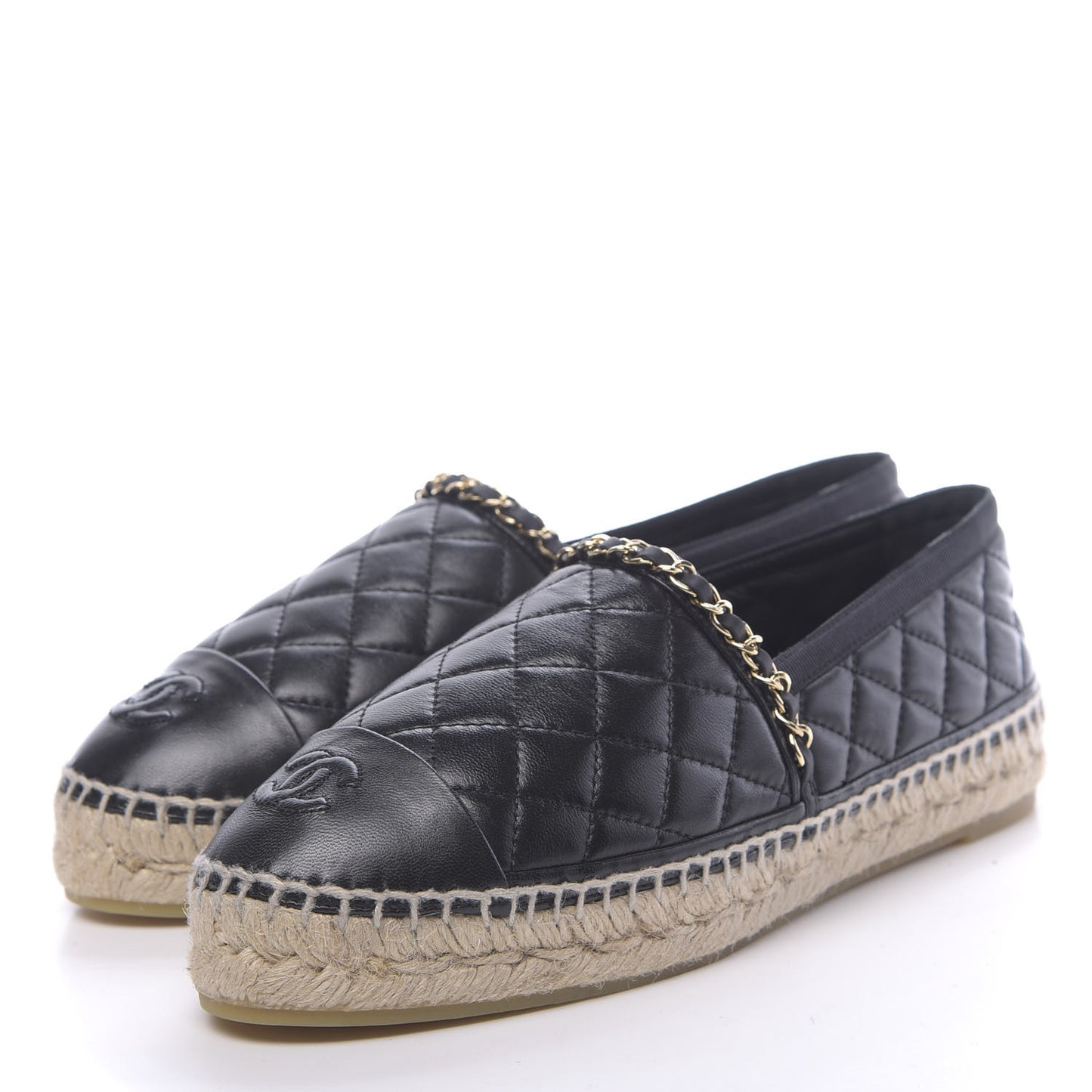 Lambskin Quilted CC Chain Espadrilles 39 Black