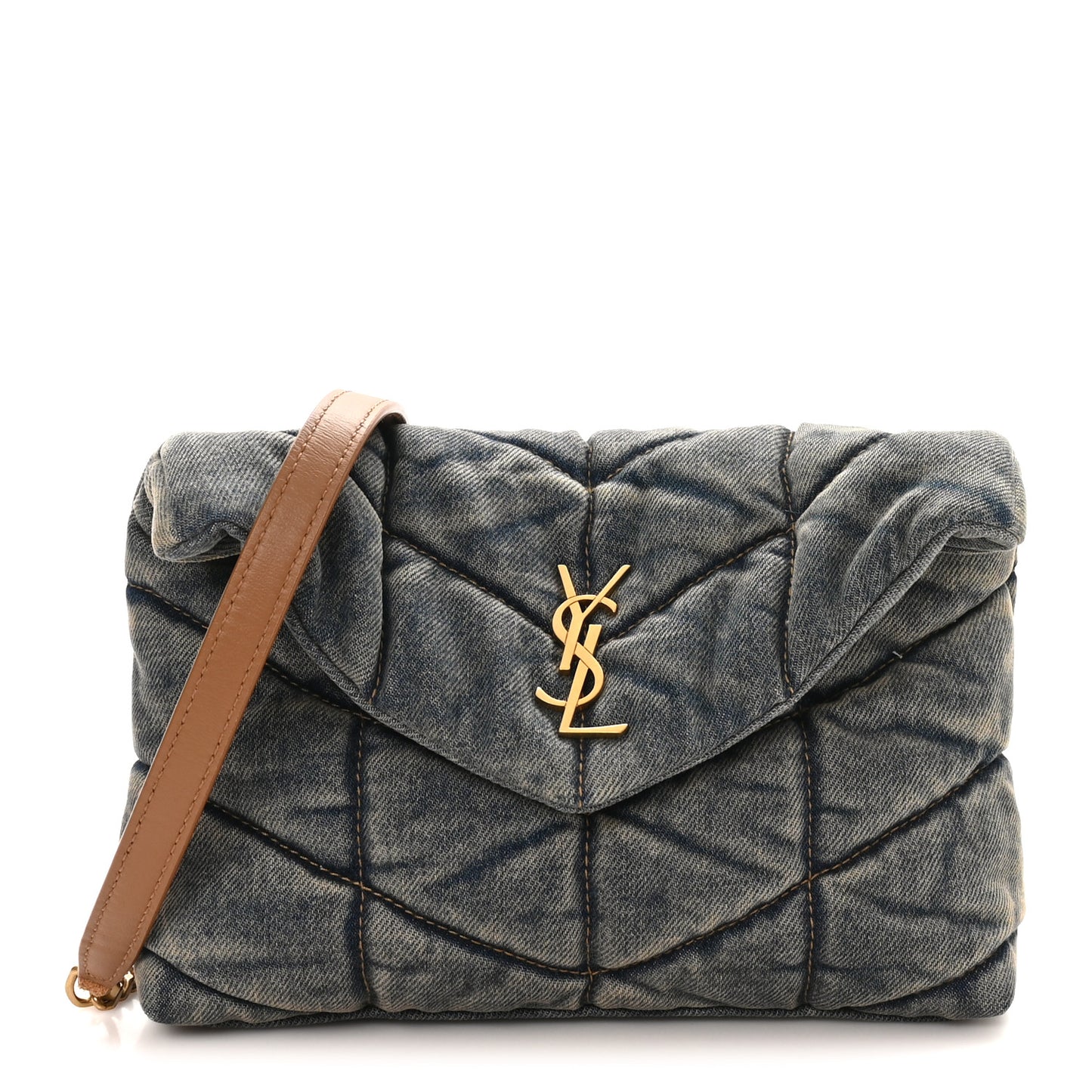 Denim Quilted Toy Loulou Puffer Monogram Chain Satchel Blue Cinnamon