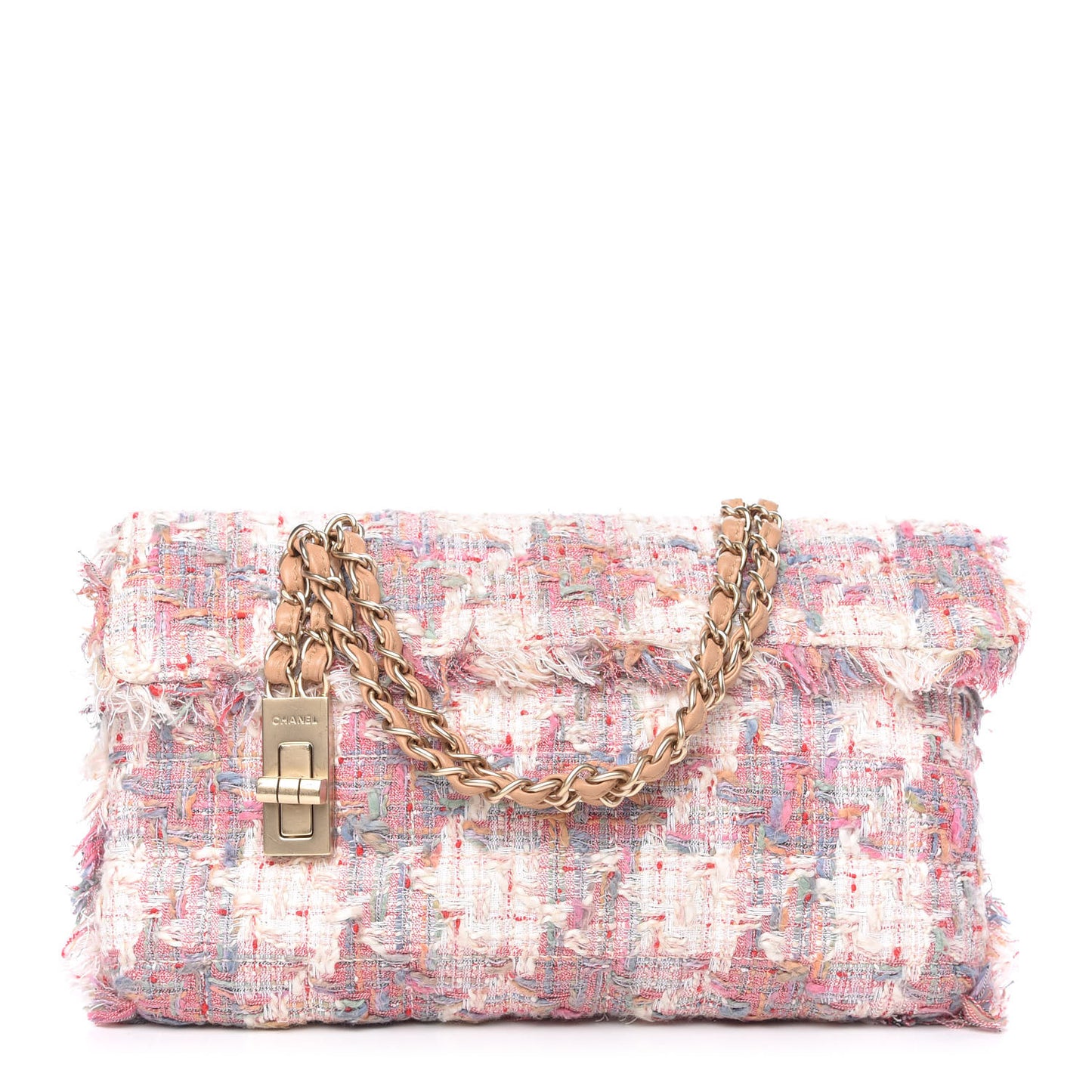 Tweed Fringe Chain Clutch Multicolor