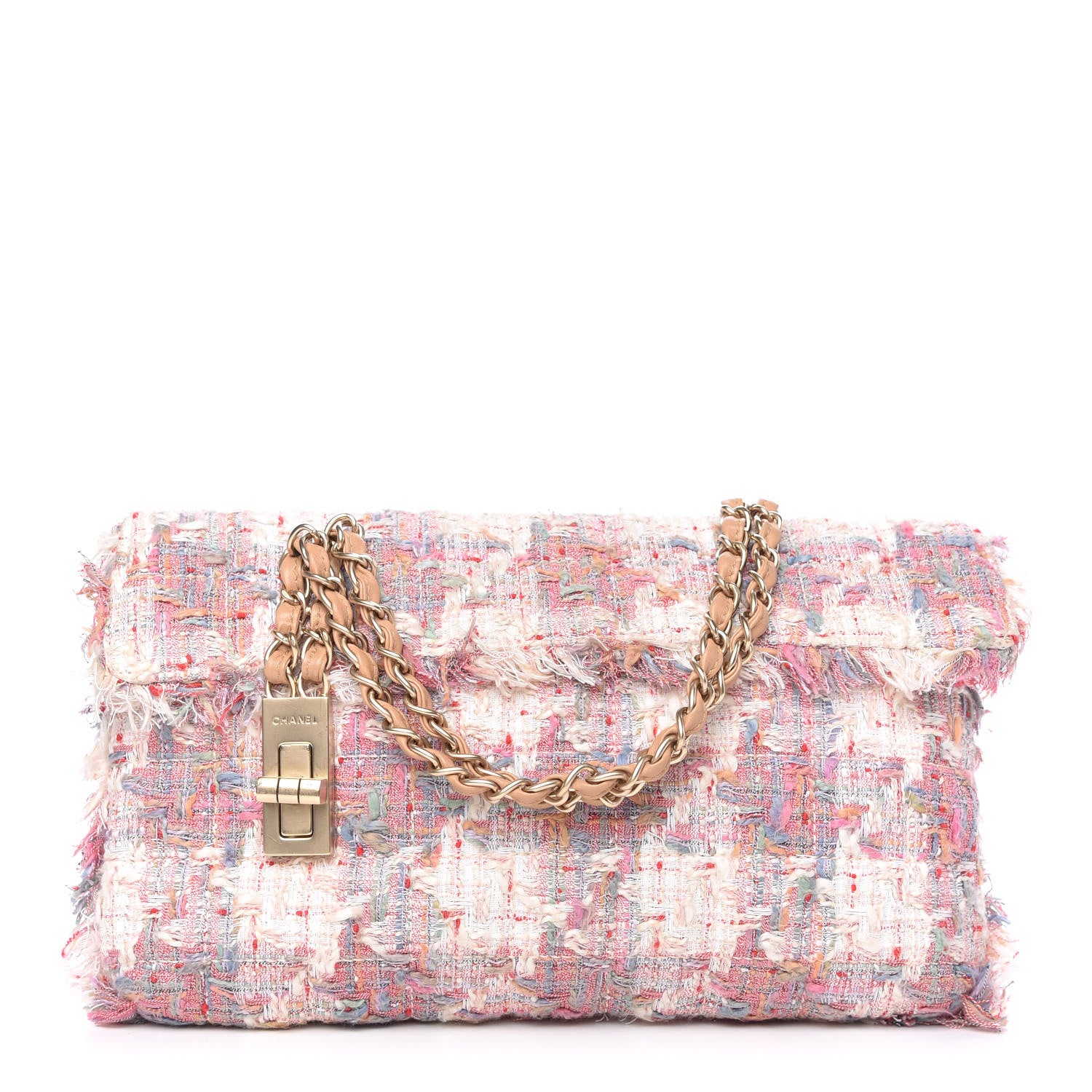 Chanel Tweed Fringe Chain Clutch Multicolor 1 of 9