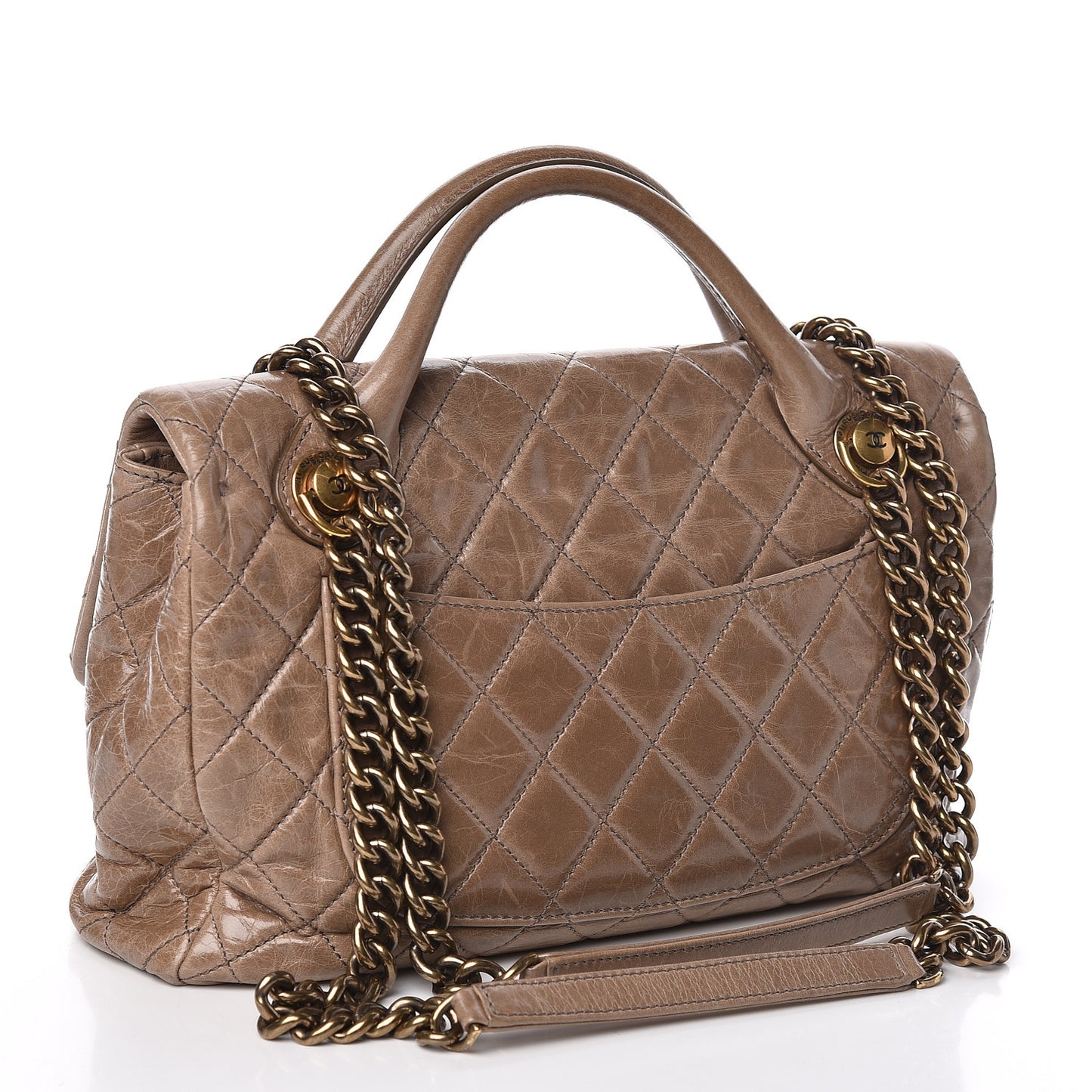Glazed Calfskin Castle Rock Medium Flap Dark Beige