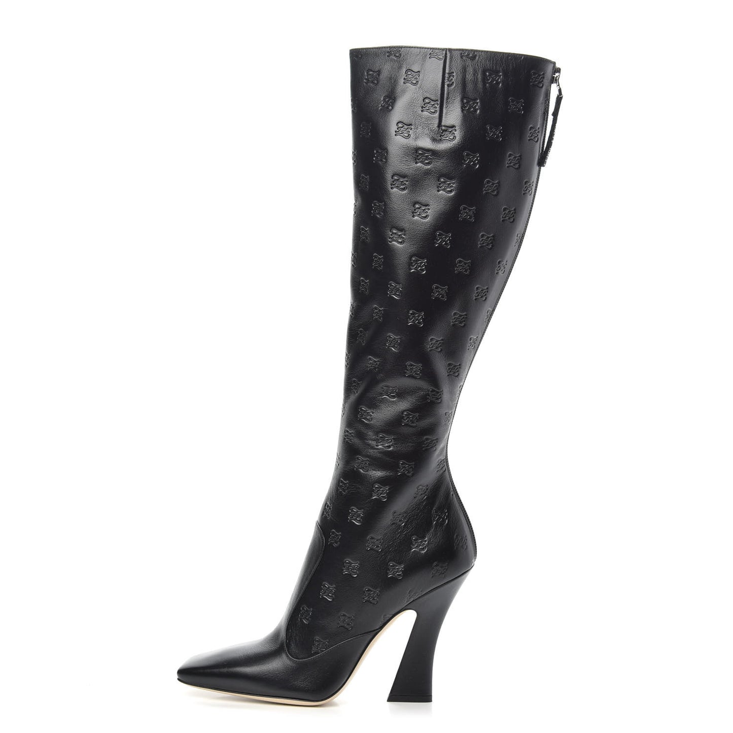 Vitello Karligraphy Embossed FFreedom Knee High Boots 38.5 Black