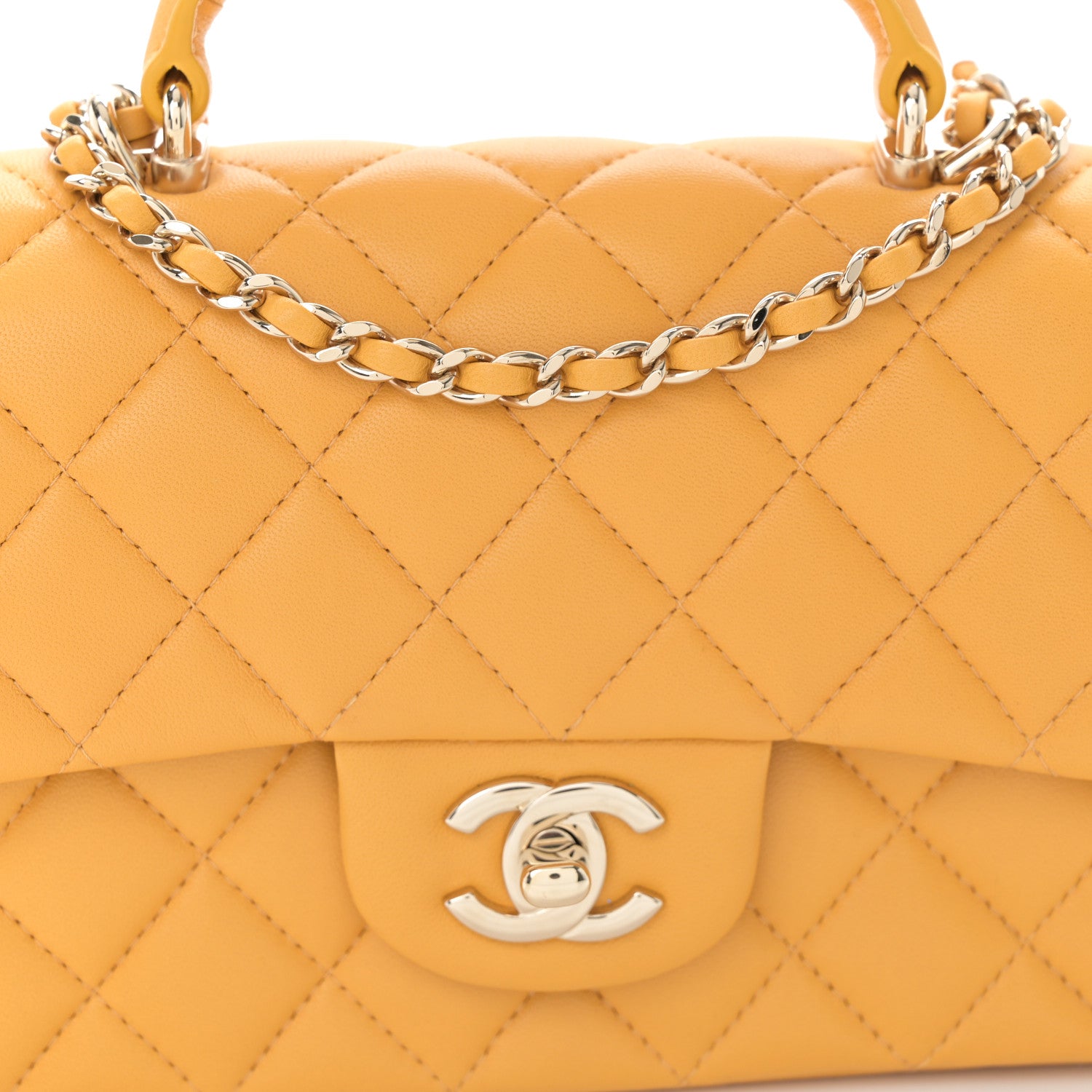 Chanel Lambskin Quilted Mini Top Handle Rectangular Flap Yellow 8 of 10