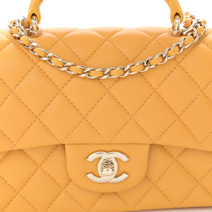 Chanel Lambskin Quilted Mini Top Handle Rectangular Flap Yellow 8 of 10