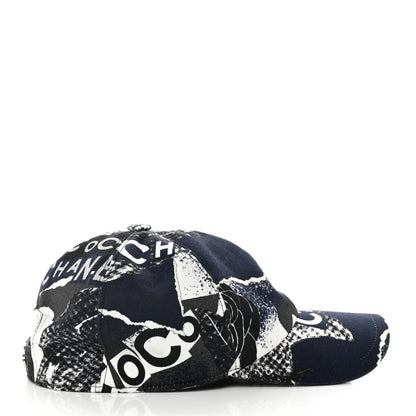 Chanel Cotton Coco Print Cap Hat Navy Black White 5 of 9