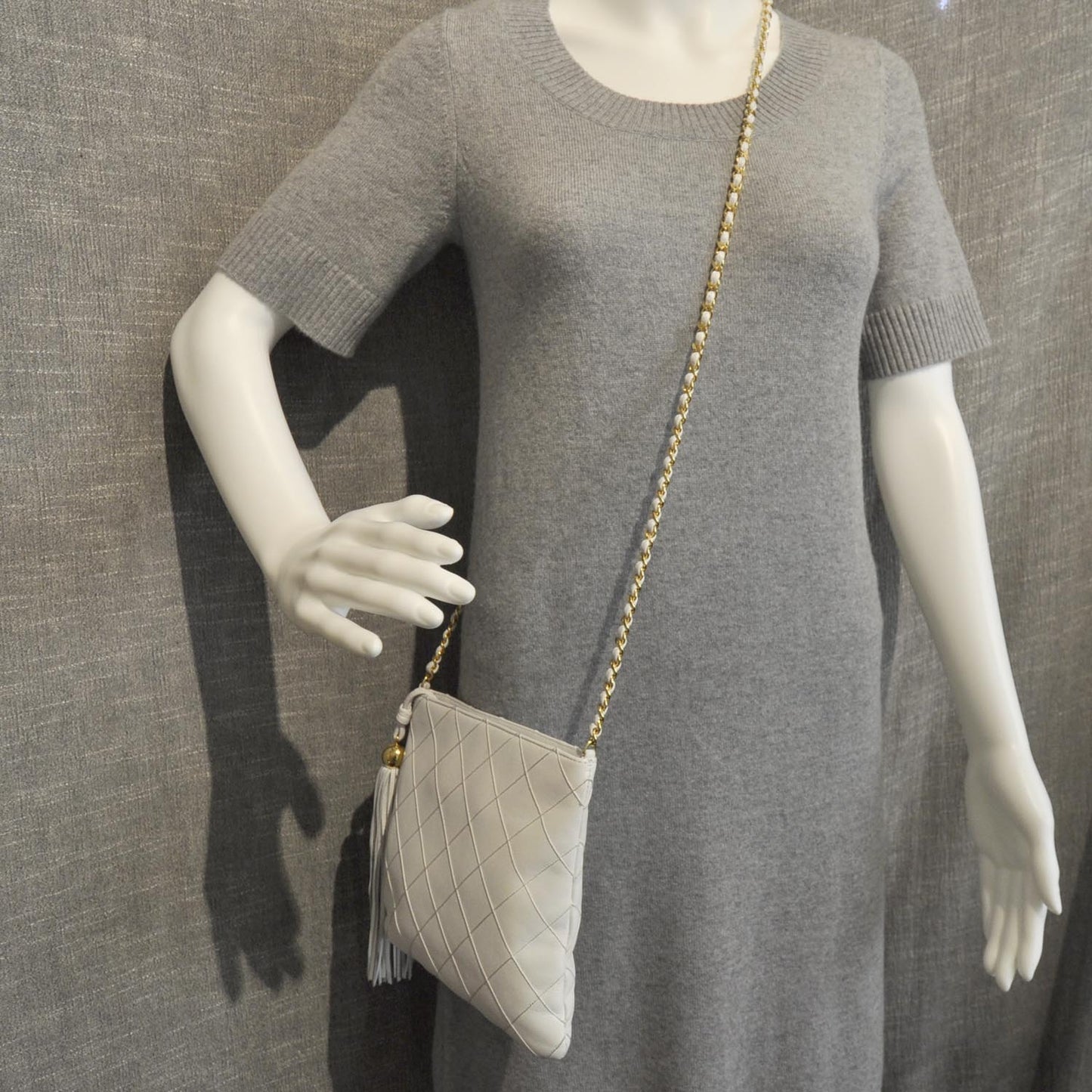 Lambskin Diamond Stitched Crossbody Tassel Bag White