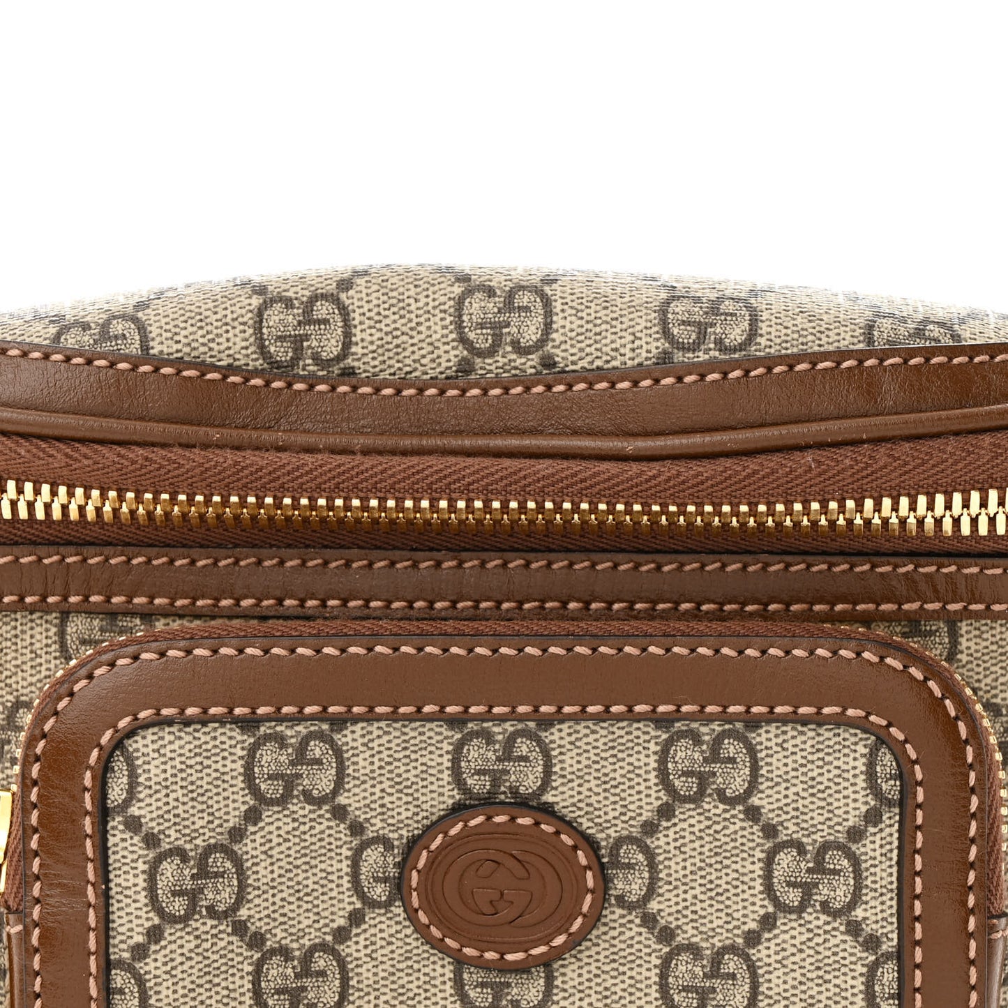 GG Supreme Monogram Textured Calfskin Retro Interlocking G Belt Bag Beige Ebony Brown Sugar