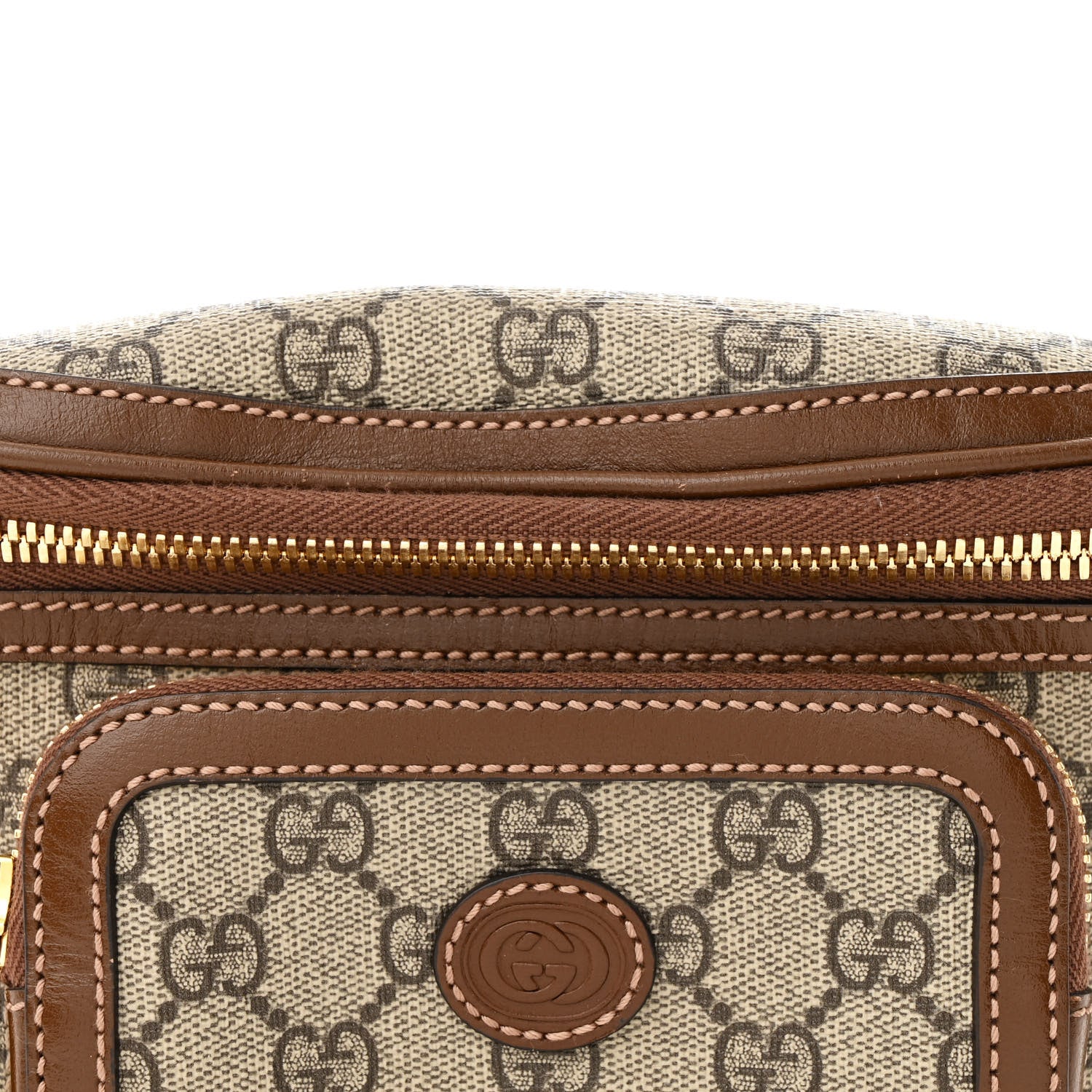 Gucci GG Supreme Monogram Textured Calfskin Retro Interlocking G Belt Bag Beige Ebony Brown Sugar 8 of 10