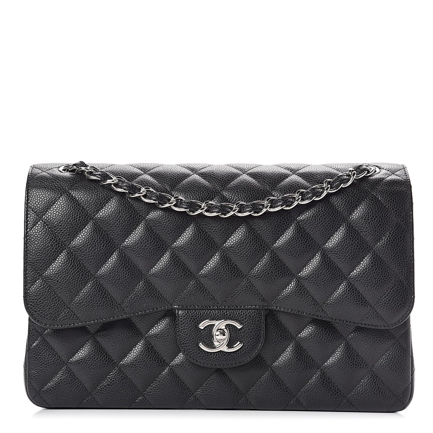 Caviar Quilted Jumbo Double Flap Black
