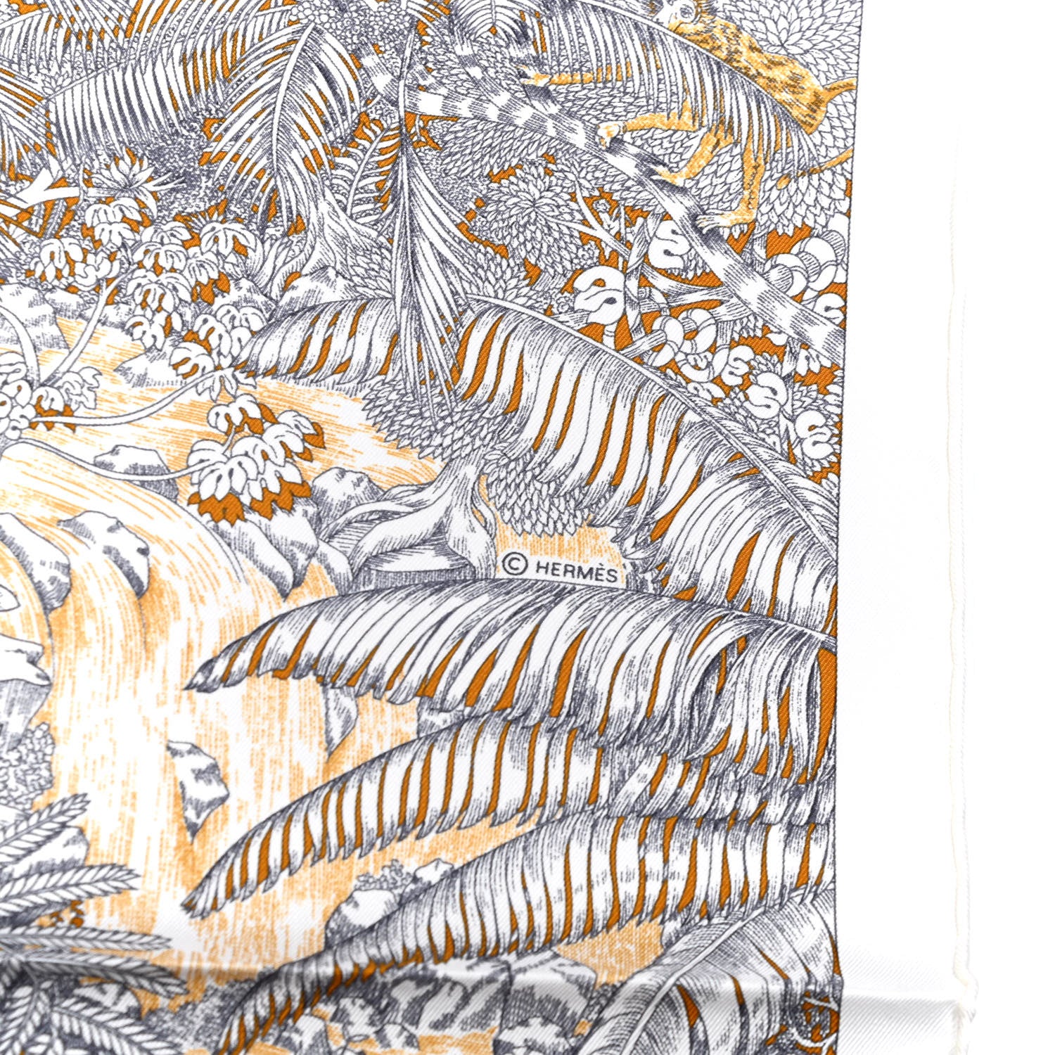 Hermes Silk Faubourg Tropical Scarf 90 Sepia White Caramel 3 of 6